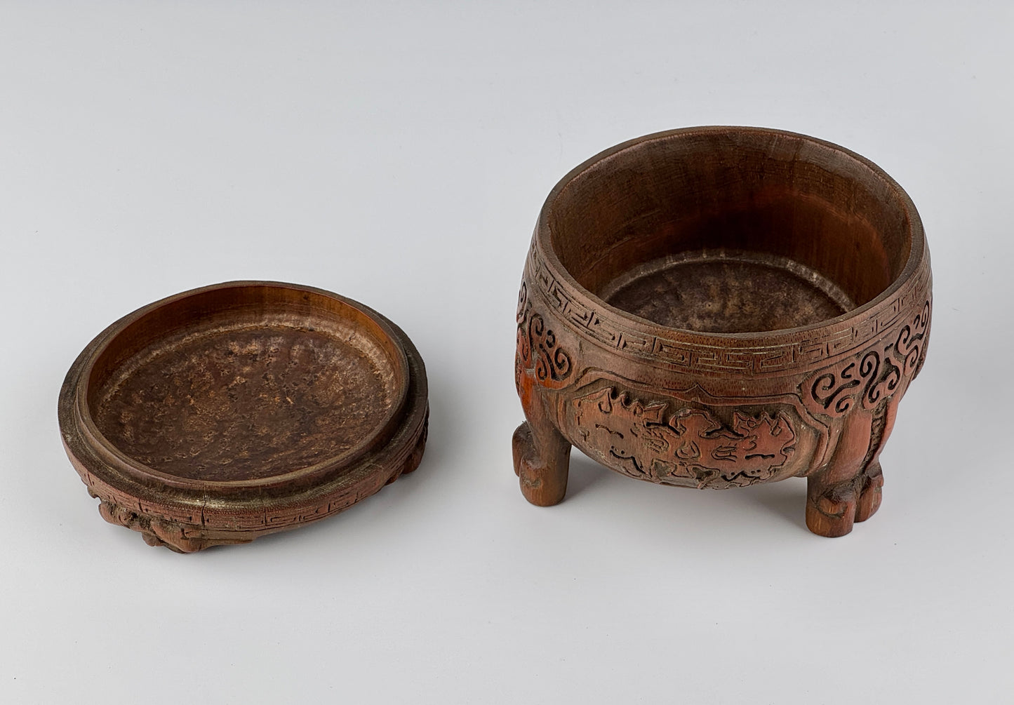 Carved Bamboo Wooden Censer and Brush Holder, Republic Period