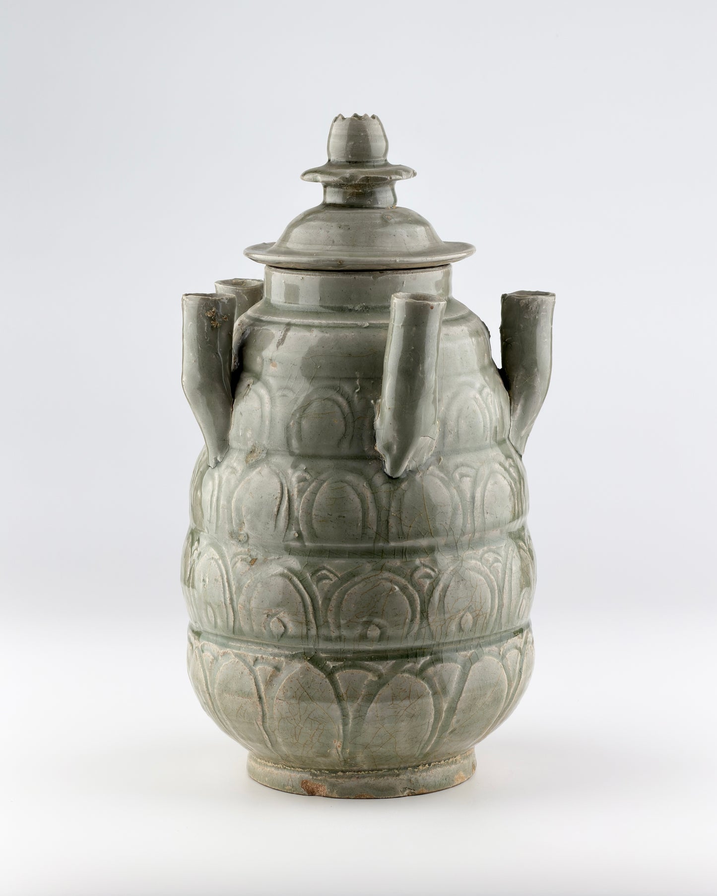 Longquan Celadon Five-Spouted Jar, Five Dynasties/Song Dynasty