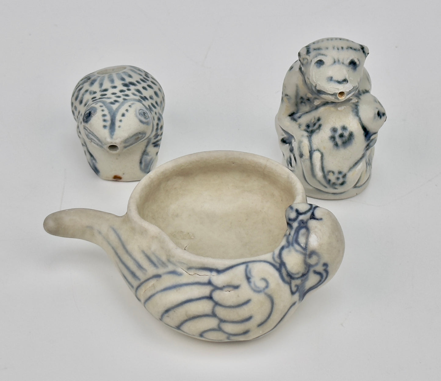 Three Annamese Frog, parrot, monkey shape Waterdroppers, 15th century, Le Dynasty