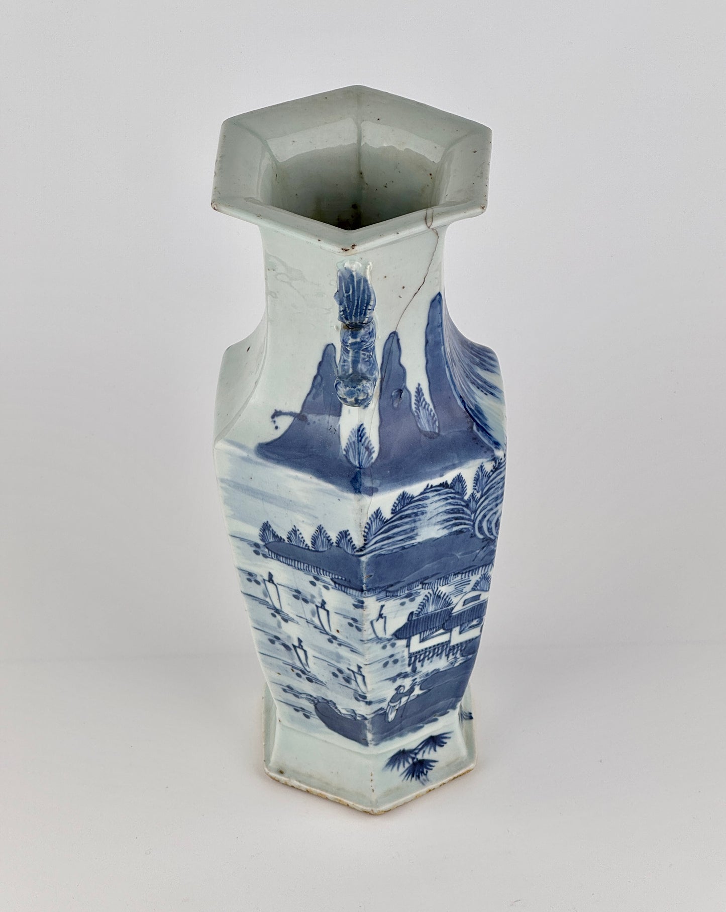 Hexagonal Porcelain Vase with Landscape Decoration, Late Qing Period