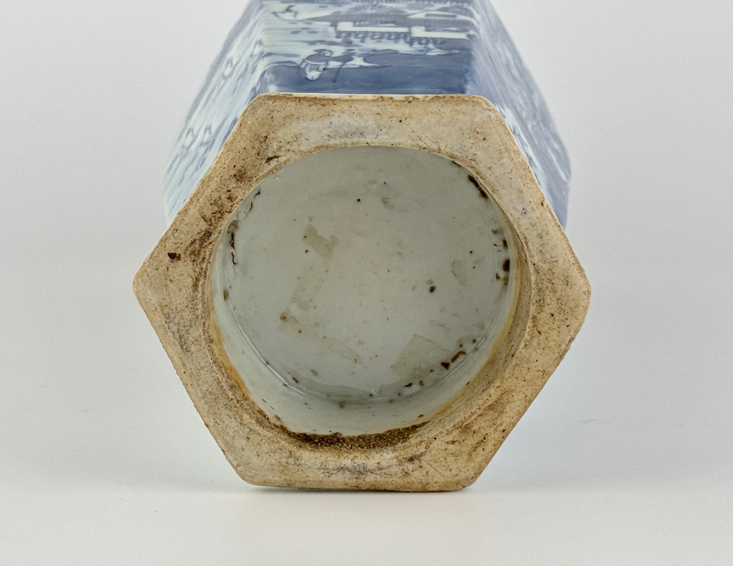 Hexagonal Porcelain Vase with Landscape Decoration, Late Qing Period