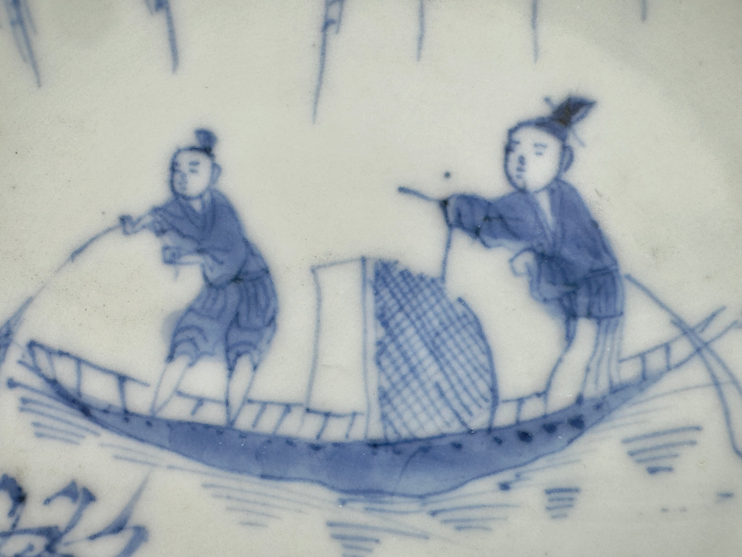 Fishing Scene Blue And White Saucer Circa 1725, Qing Dynasty, Yongzheng Reign