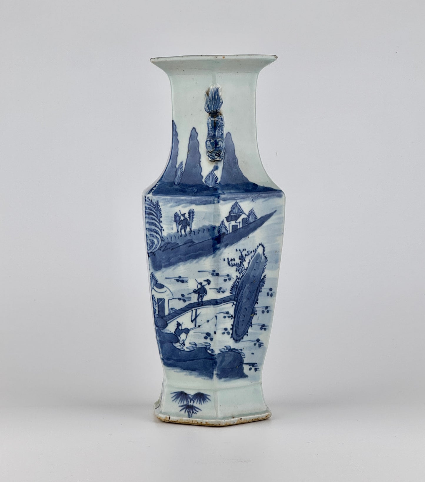 Hexagonal Porcelain Vase with Landscape Decoration, Late Qing Period