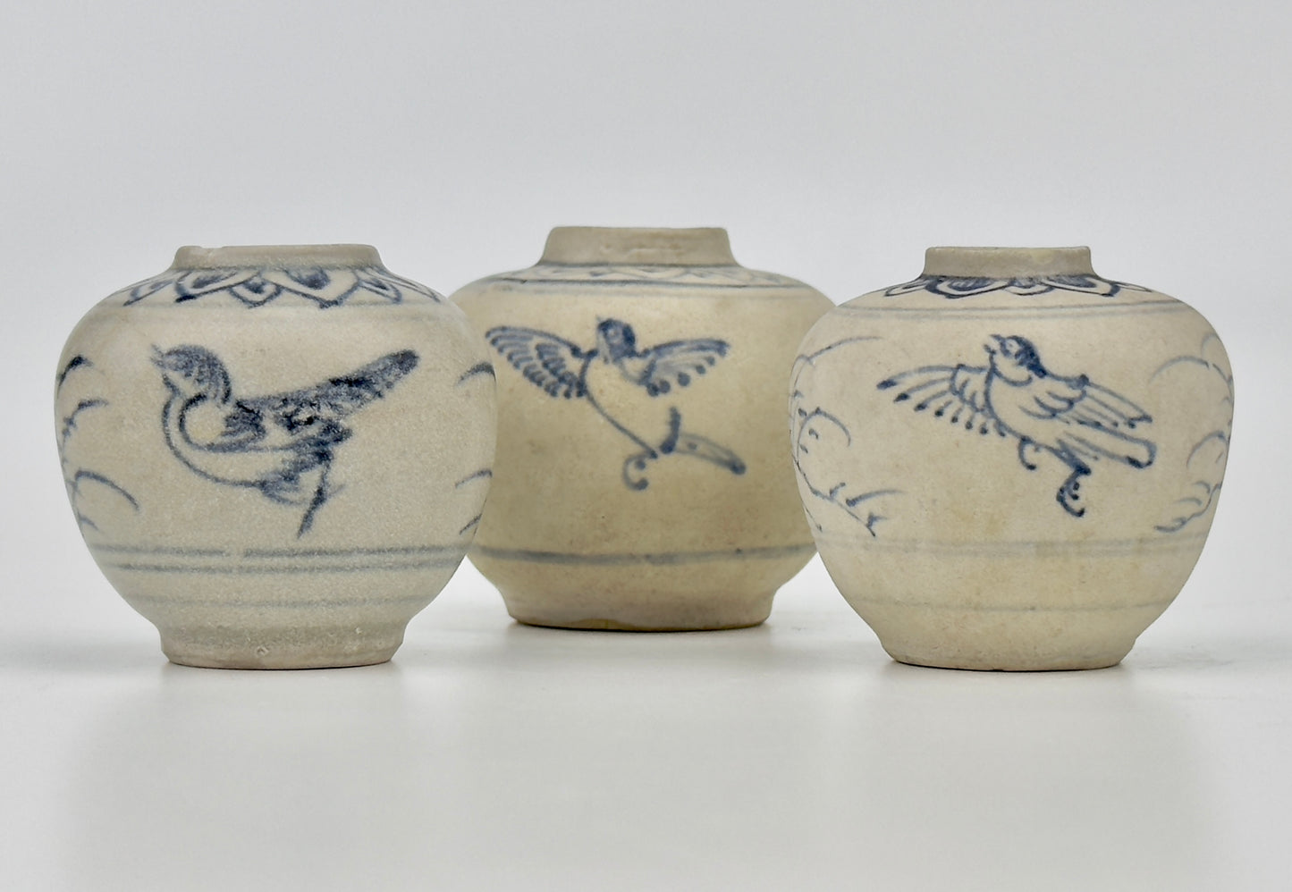 Three Annamese Small Jars with bird design, 15th century, Le Dynasty