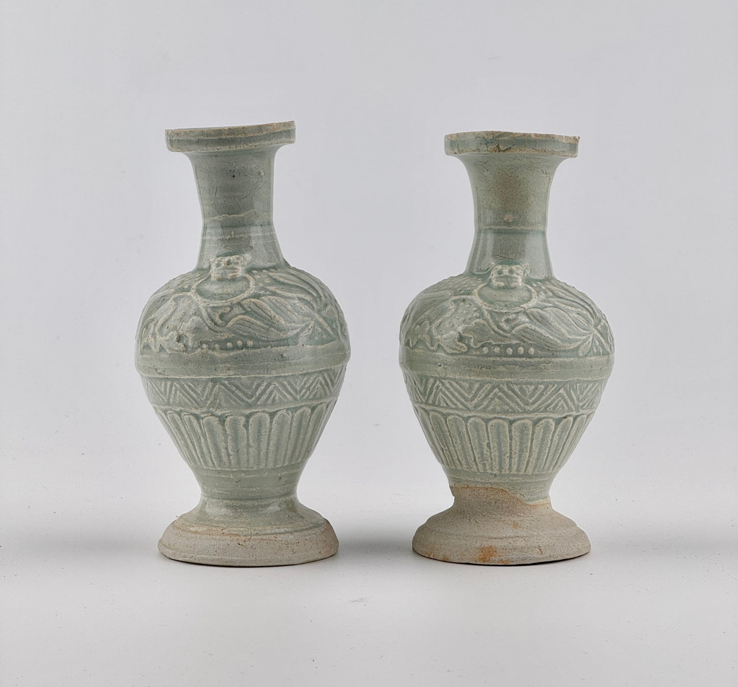 Two white ware vases with flower design, Yuan Dynasty, 14th century