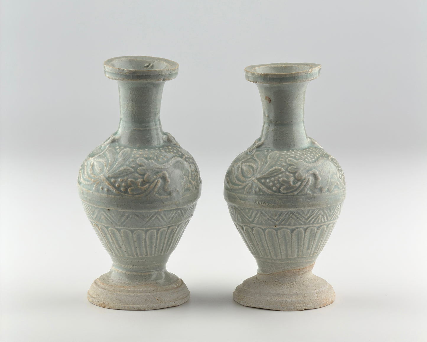Two white ware vases with flower design, Yuan Dynasty, 14th century