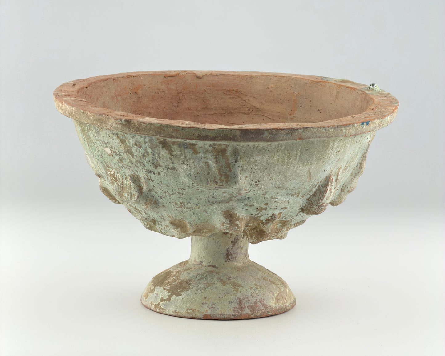 Green-Glazed Pottery High-Footed Bowl with Animal Reliefs, Han Dynasty