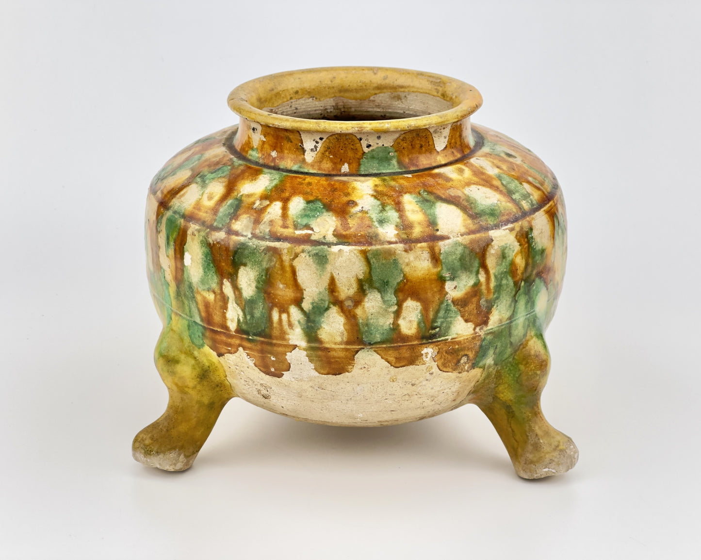 Sancai-Glazed Pottery Tripod Jar, Tang Dynasty