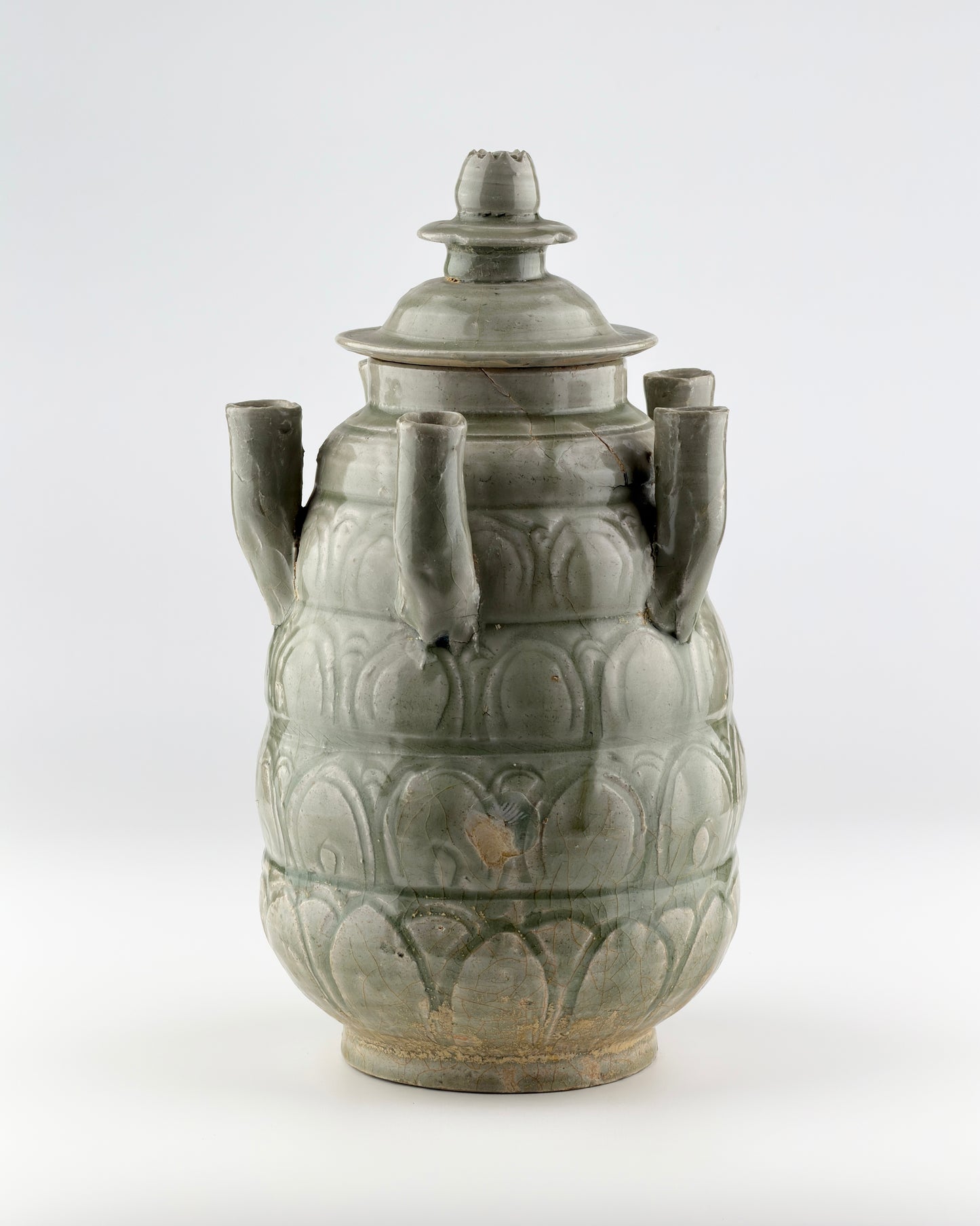 Longquan Celadon Five-Spouted Jar, Five Dynasties/Song Dynasty