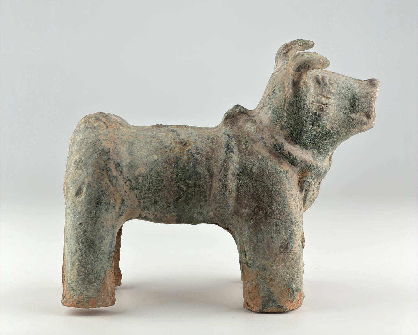 Green Glazed Red Pottery Figure of Dog, Han dynasty (206 BC-220 AD)