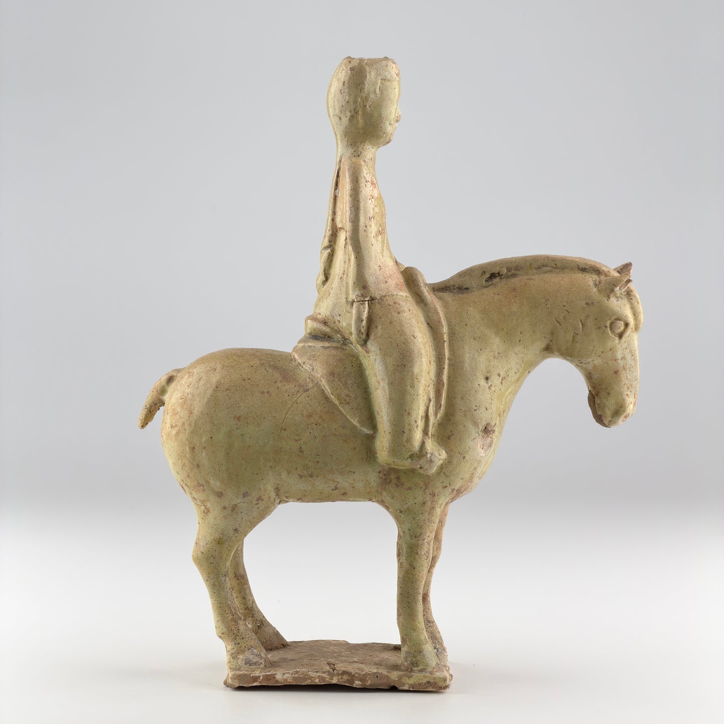 Straw-Glazed Pottery Figure of a man on Horseback, Sui to Tang Dynasty