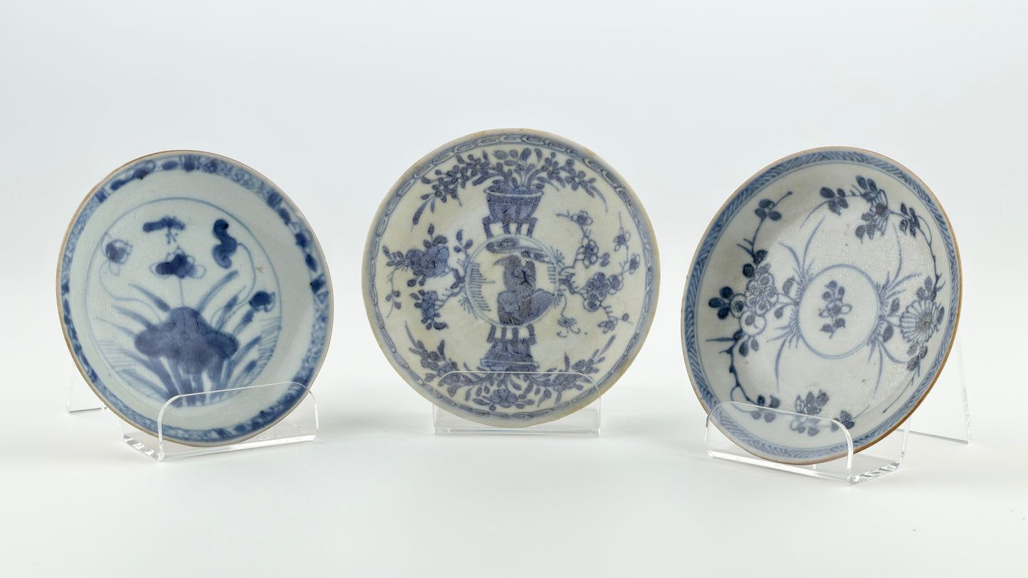 Three Blue And White 'Floral' Saucers Circa 1725, Qing Dynasty, Yongzheng Reign