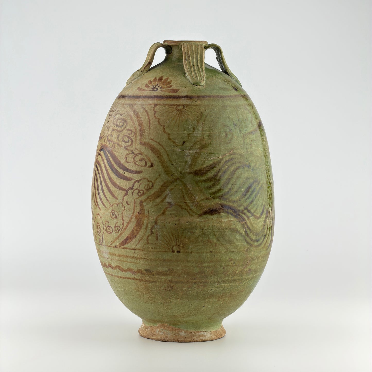 Rare Green-glazed Pottery Amphora with Brown glazed Phoenix, Liao Dynasty