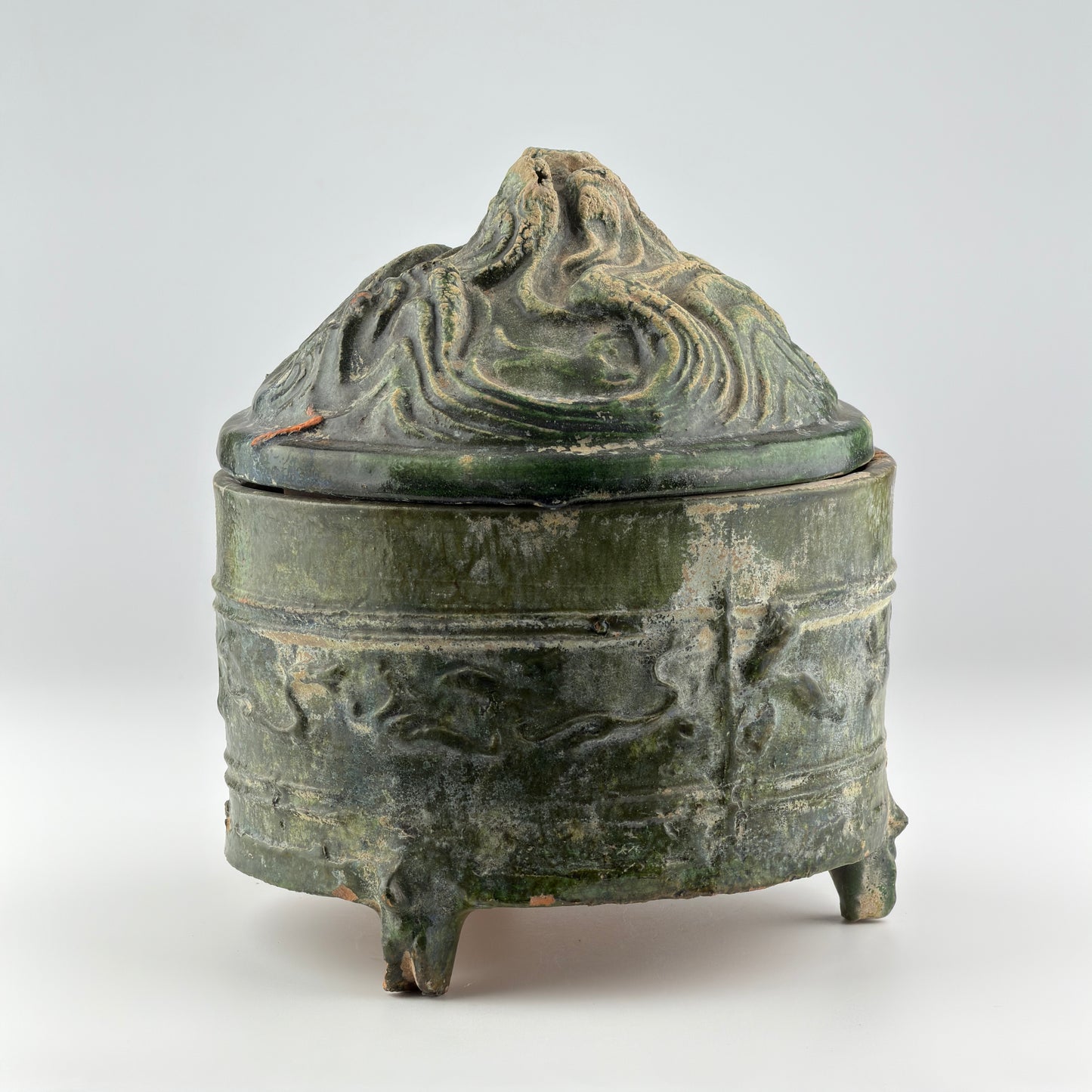 GREEN-GLAZED POTTERY TRIPOD 'HILL' JAR, HAN DYNASTY, 206 BC - 220 AD