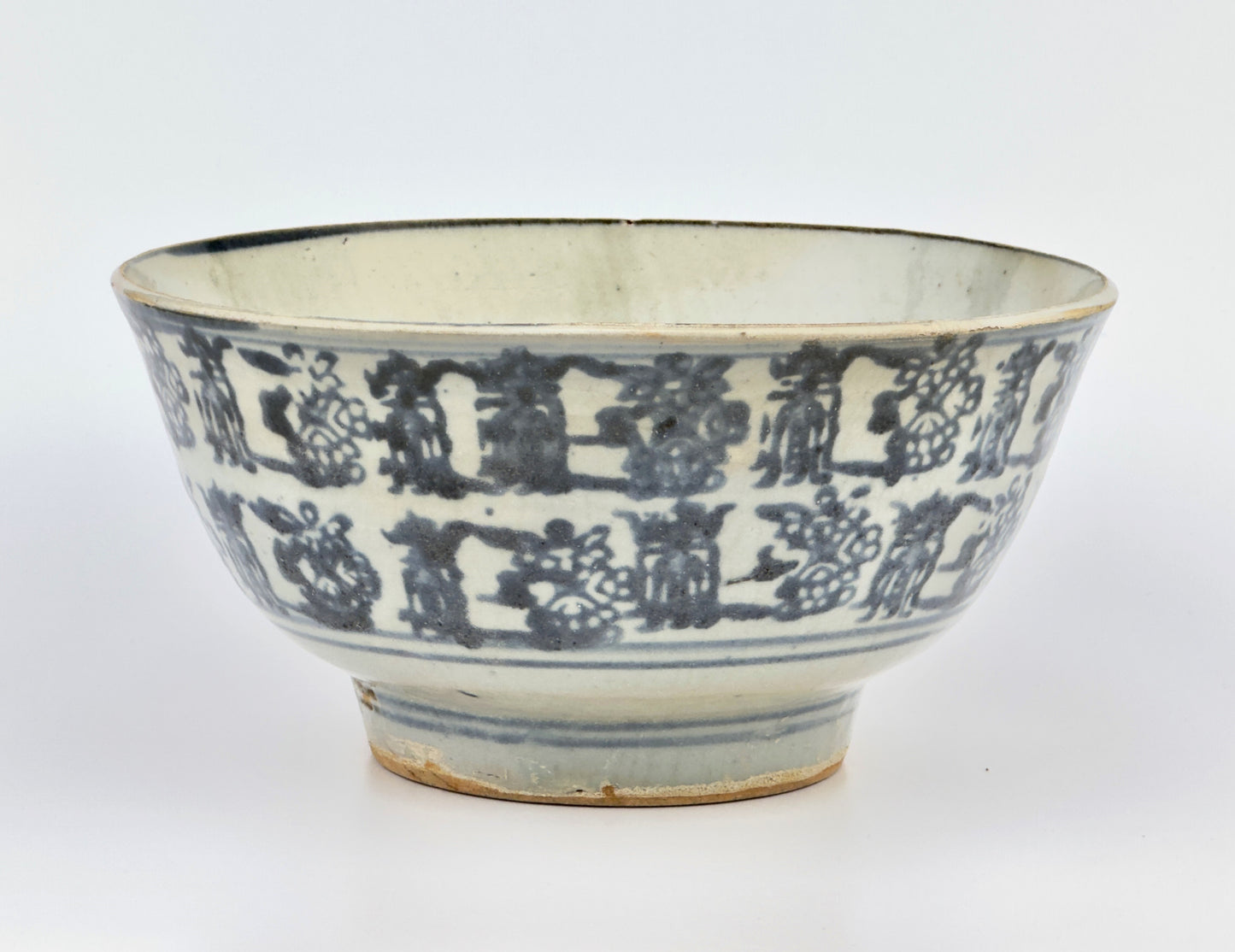 Large Block Print Blue and White Bowl c 1822, Tek Sing Cargo