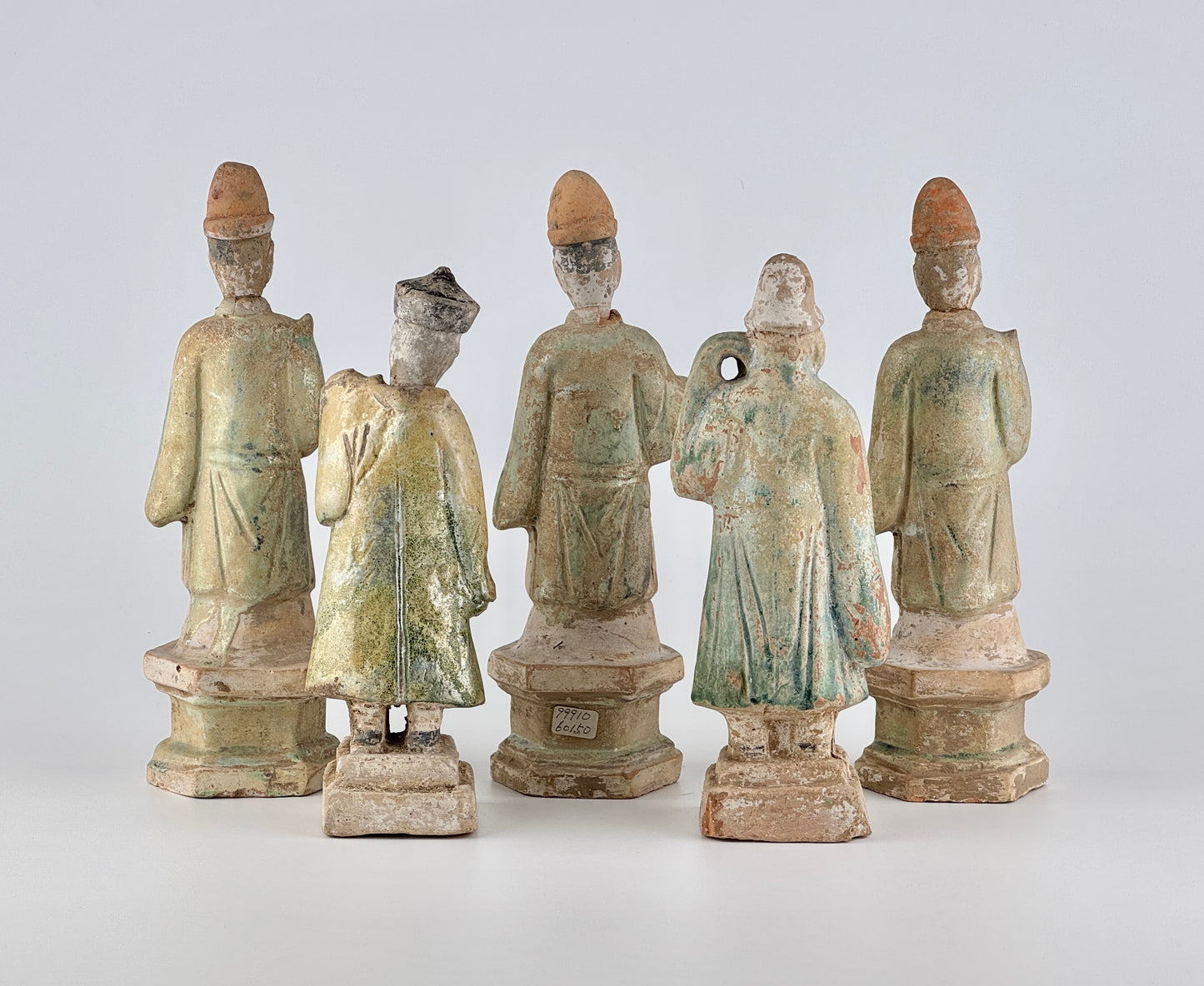 Five Green Glazed Pottery Attendant Figures, Ming Period