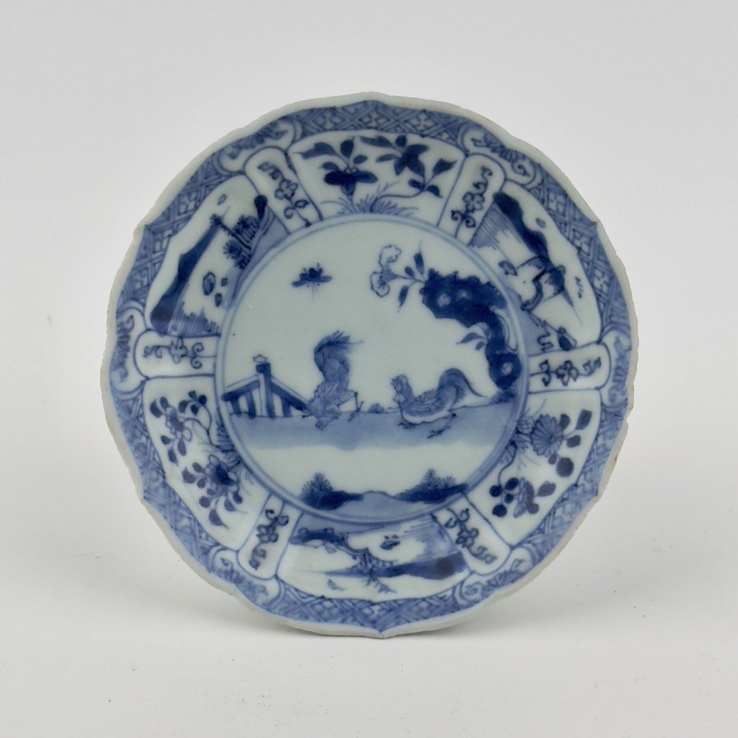 Chicken Pattern Blue and White Saucer c 1725, Qing Dynasty, Yongzheng Era