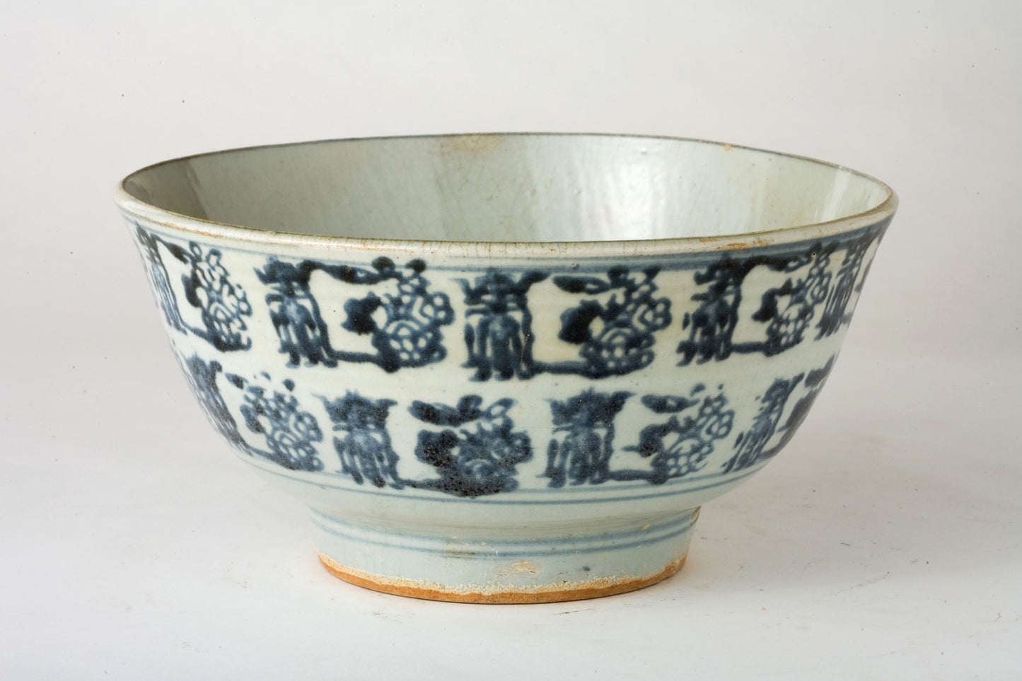 Large Block Print Blue and White Bowl c 1822, Tek Sing Cargo