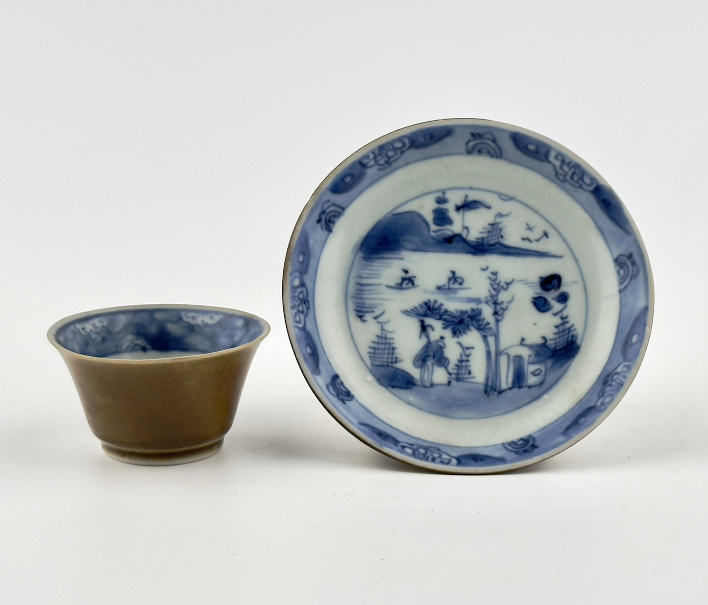 Passing Boats And Figure, Blue And White Teabowl And Saucer Set Circa 1725, Qing Dynasty, Yongzheng Era