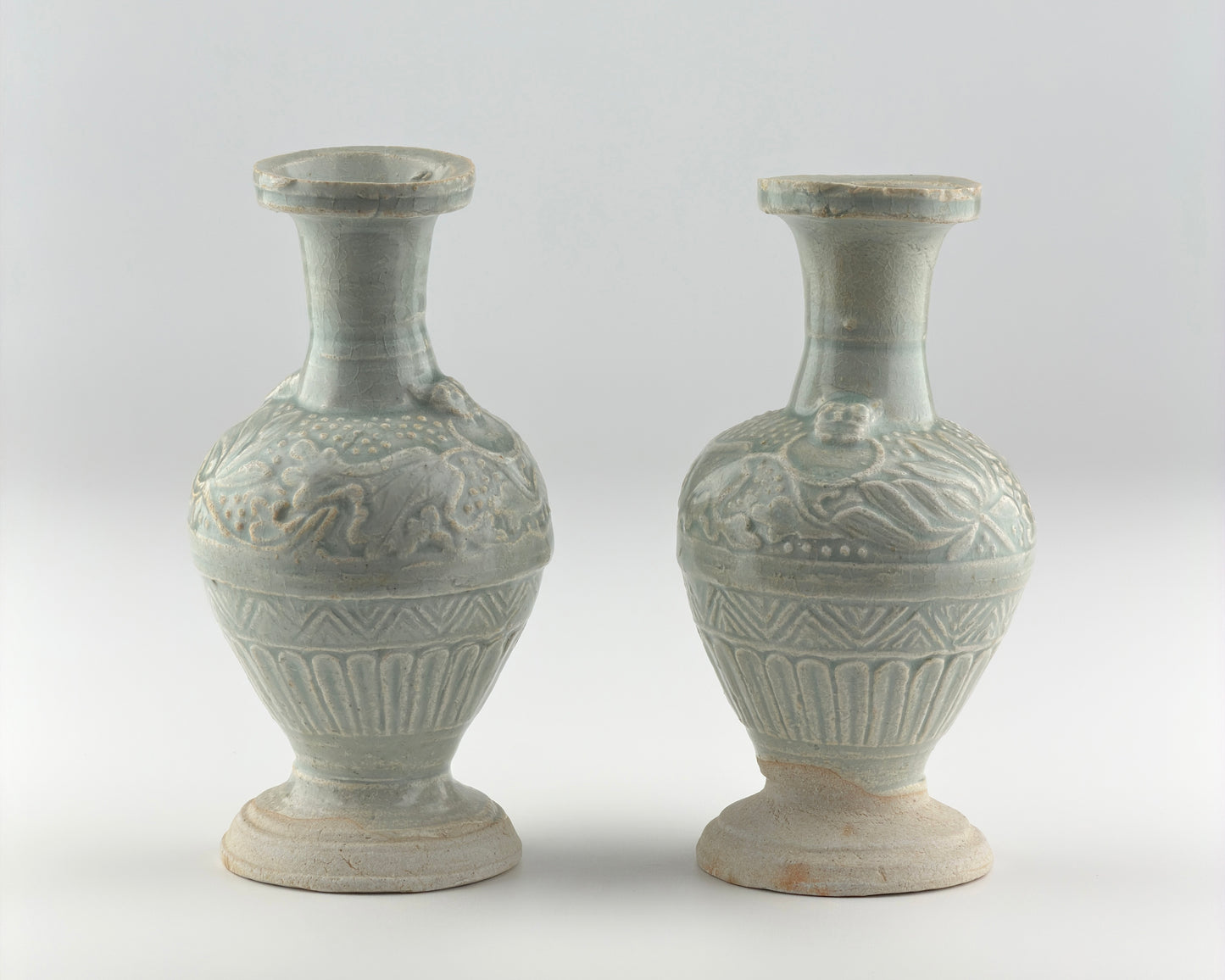 Two white ware vases with flower design, Yuan Dynasty, 14th century