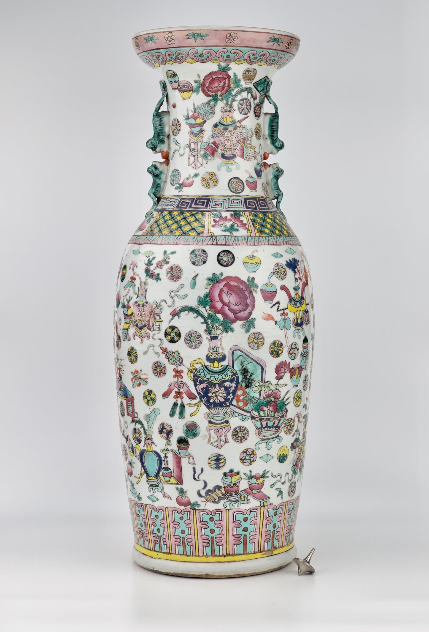 Large Chinese Enameled Famille Rose Vase, Qing Period, 19th century