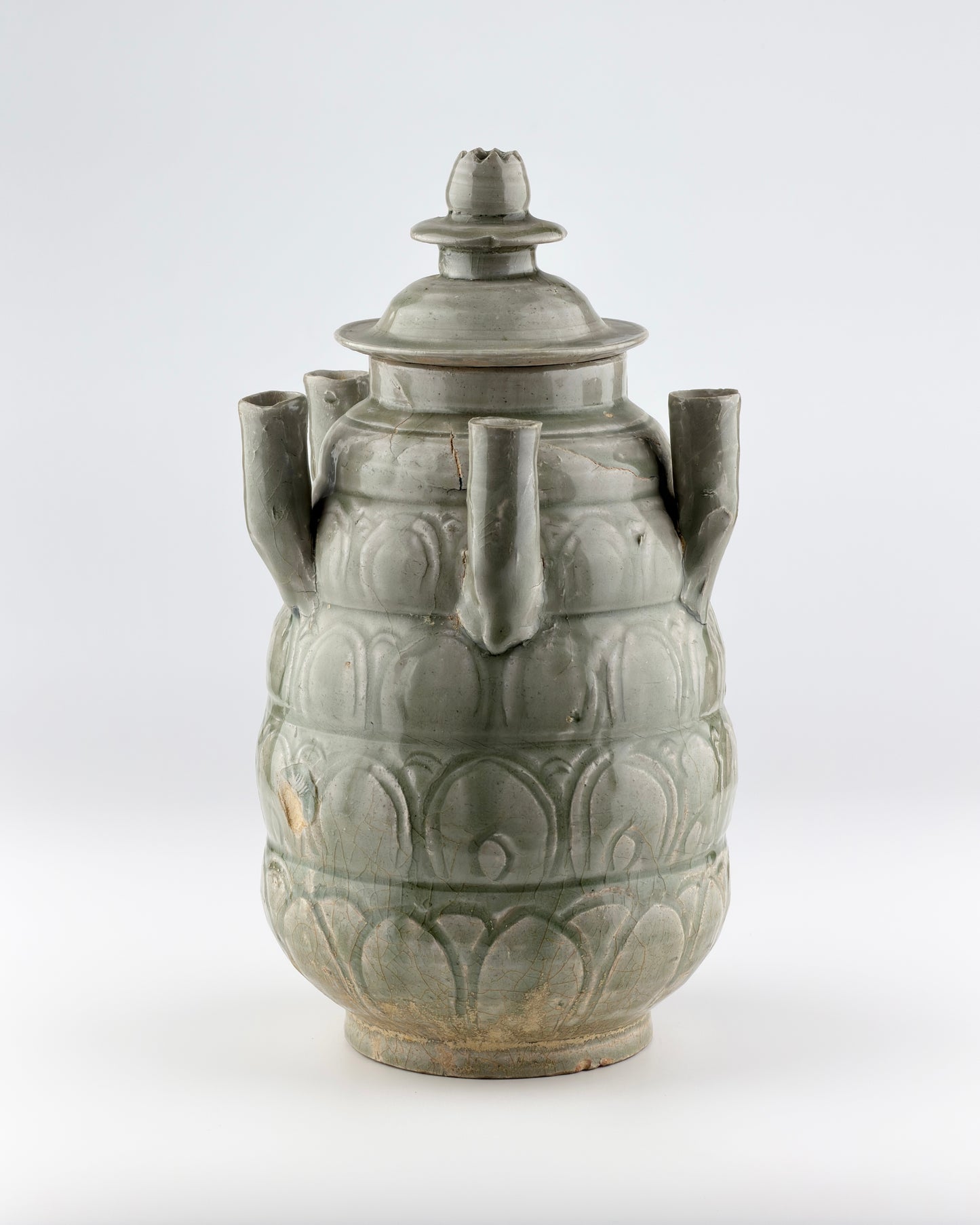 Longquan Celadon Five-Spouted Jar, Five Dynasties/Song Dynasty
