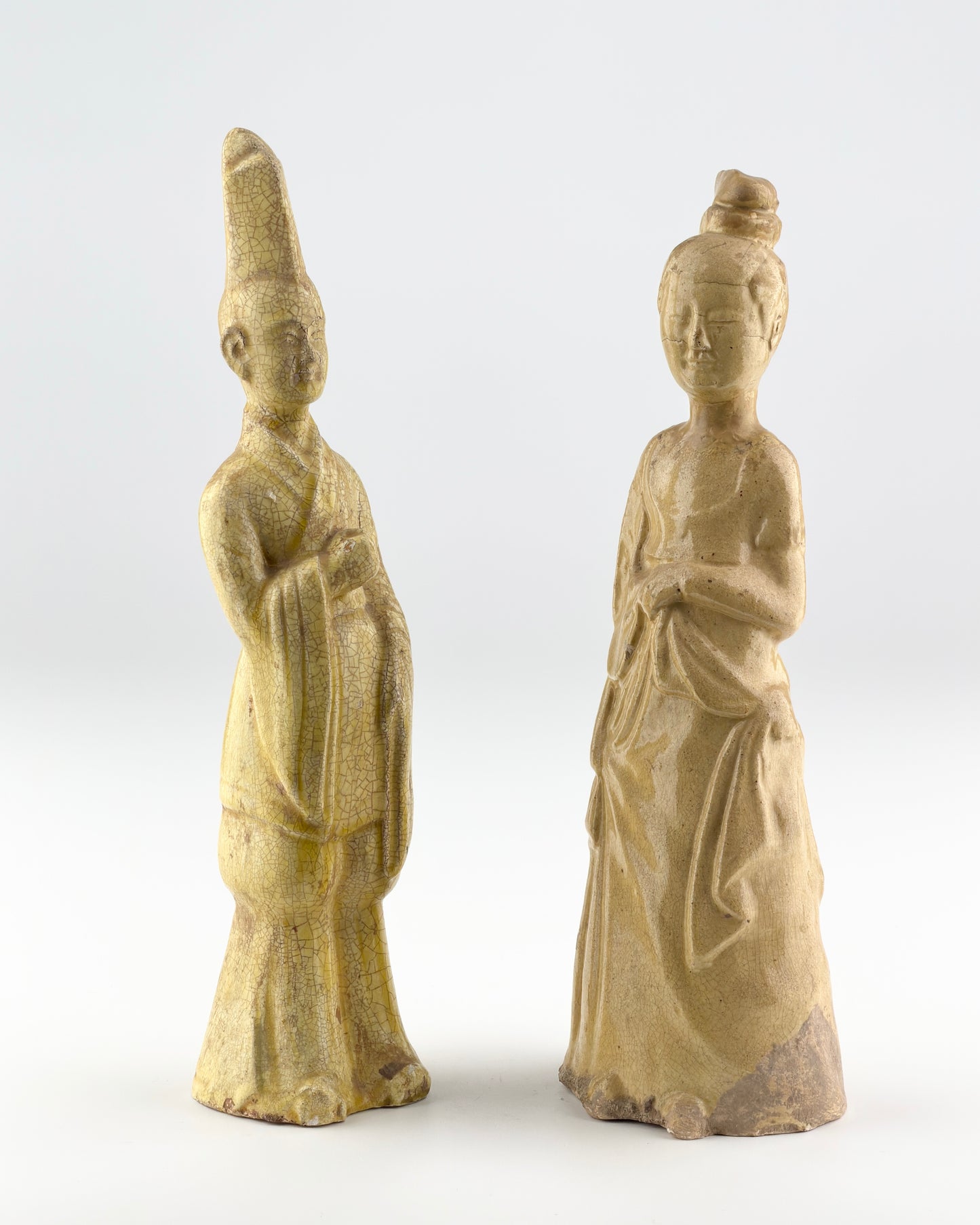 Two Straw-Glazed Pottery Figures of Court, Sui-Tang dynasty