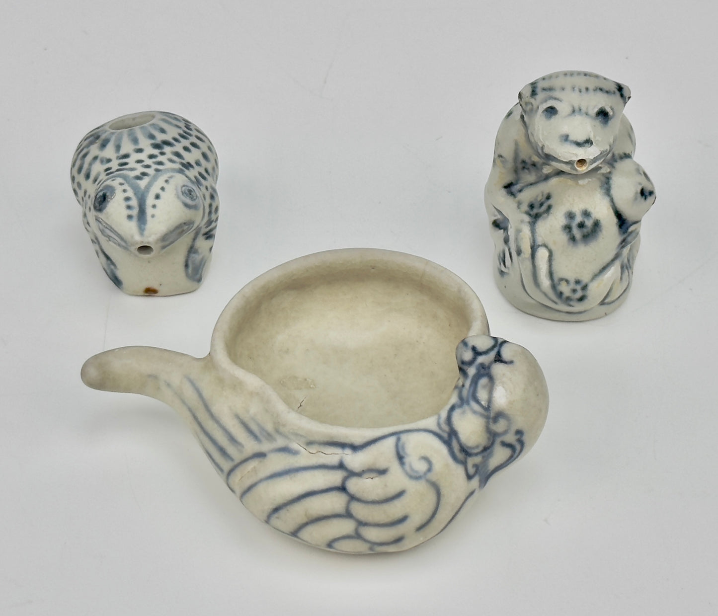 Three Annamese Frog, parrot, monkey shape Waterdroppers, 15th century, Le Dynasty