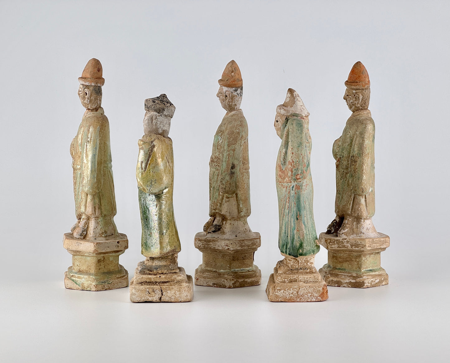 Five Green Glazed Pottery Attendant Figures, Ming Period