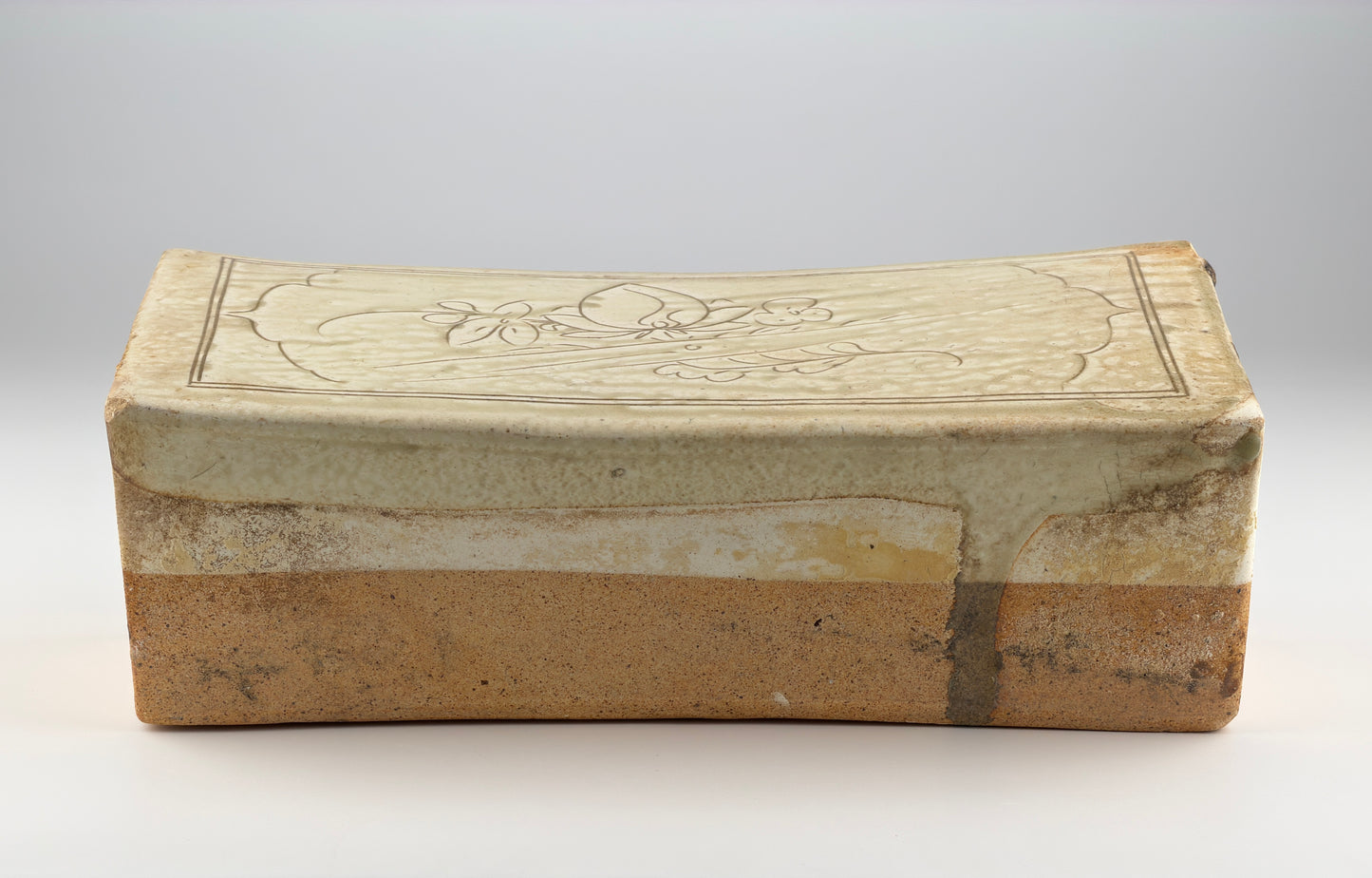 Cizhou Rectangular Pillow with Carved Decoration, Yuan Dynasty