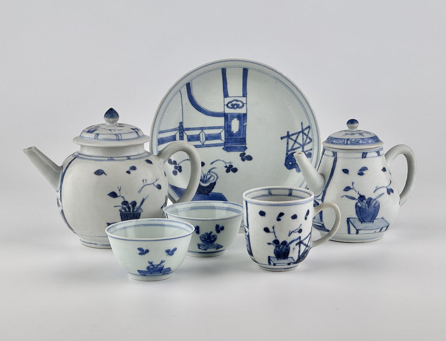 Imari Pavilion Pattern Blue And White Tea Set C 1725, Qing Dynasty, Yongzheng Reign