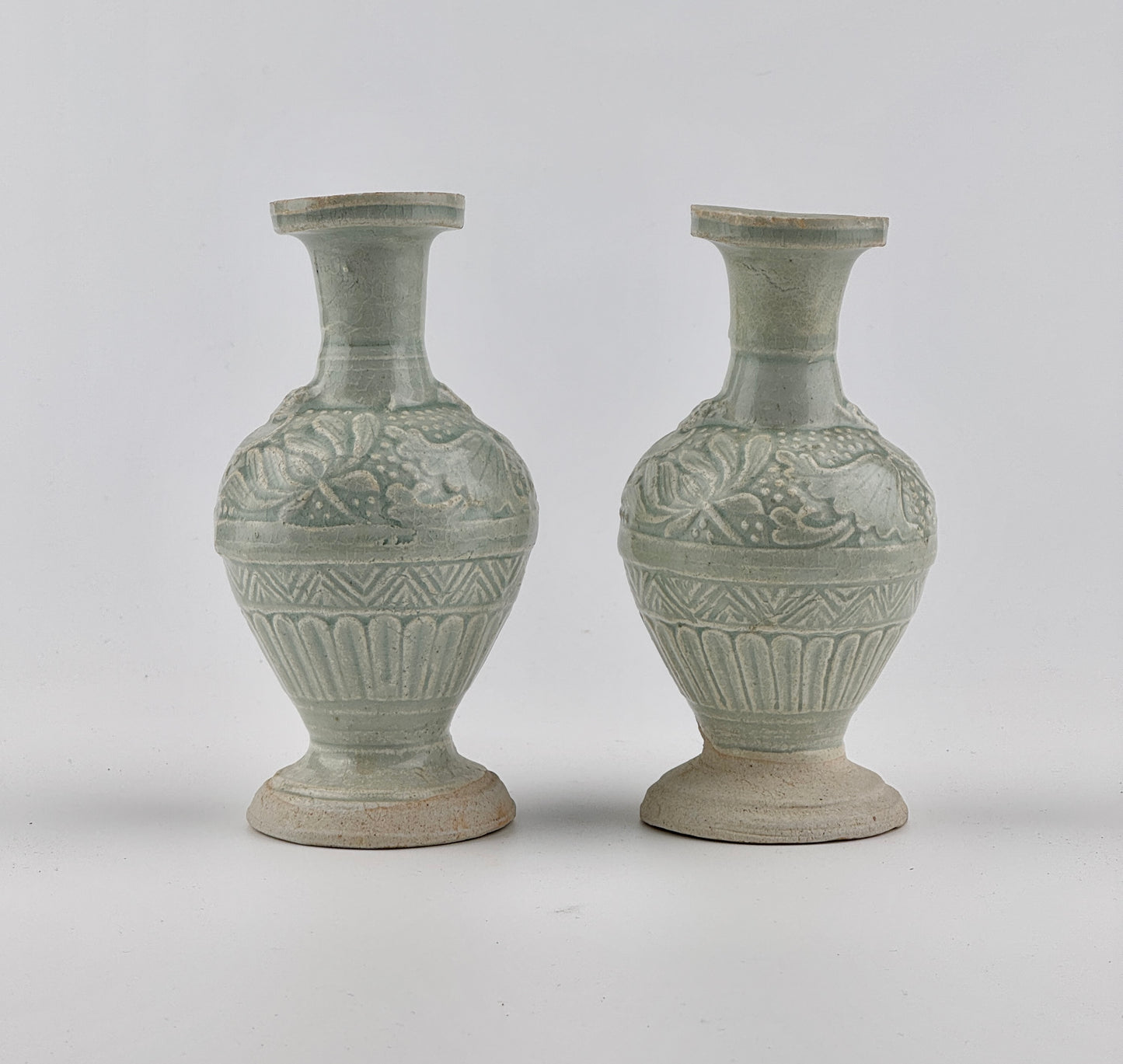 Two white ware vases with flower design, Yuan Dynasty, 14th century