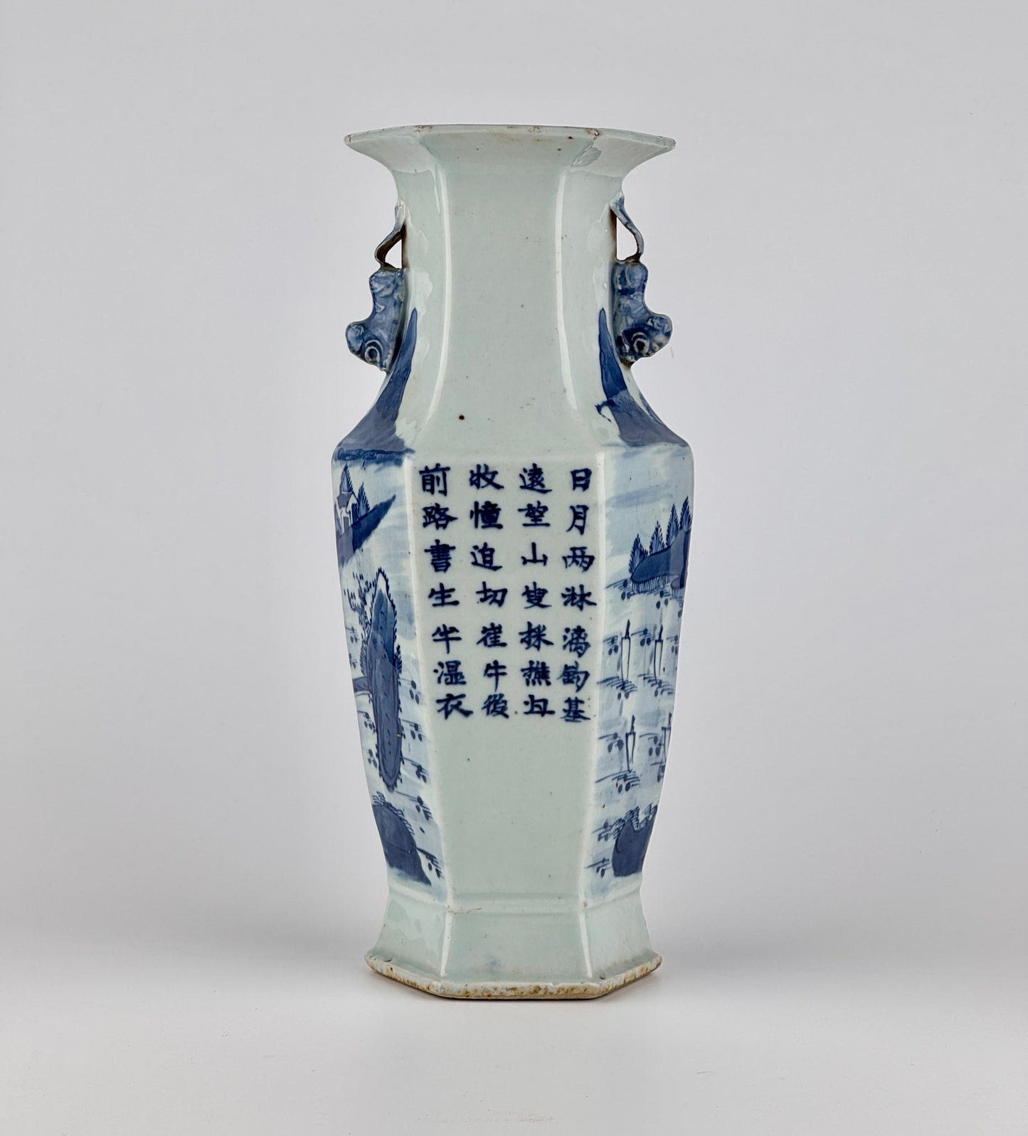 Hexagonal Porcelain Vase with Landscape Decoration, Late Qing Period