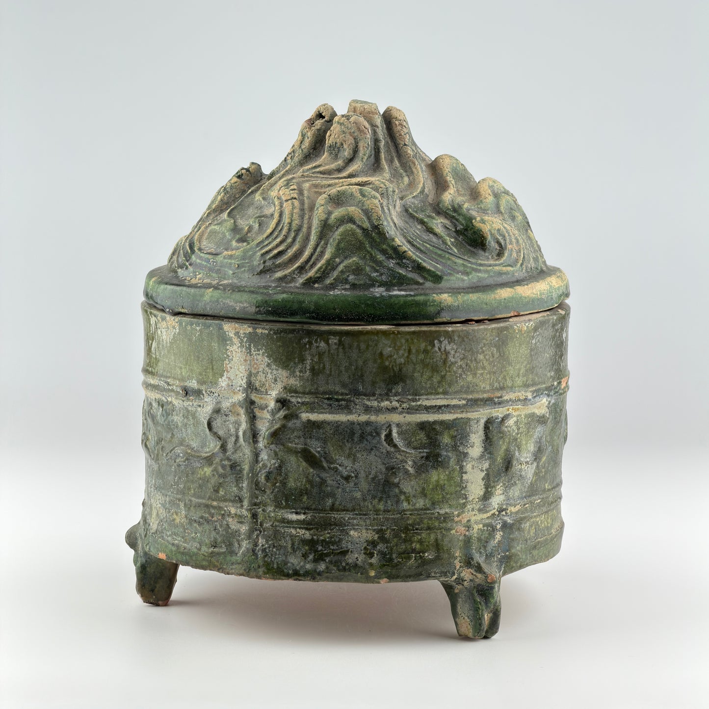 GREEN-GLAZED POTTERY TRIPOD 'HILL' JAR, HAN DYNASTY, 206 BC - 220 AD