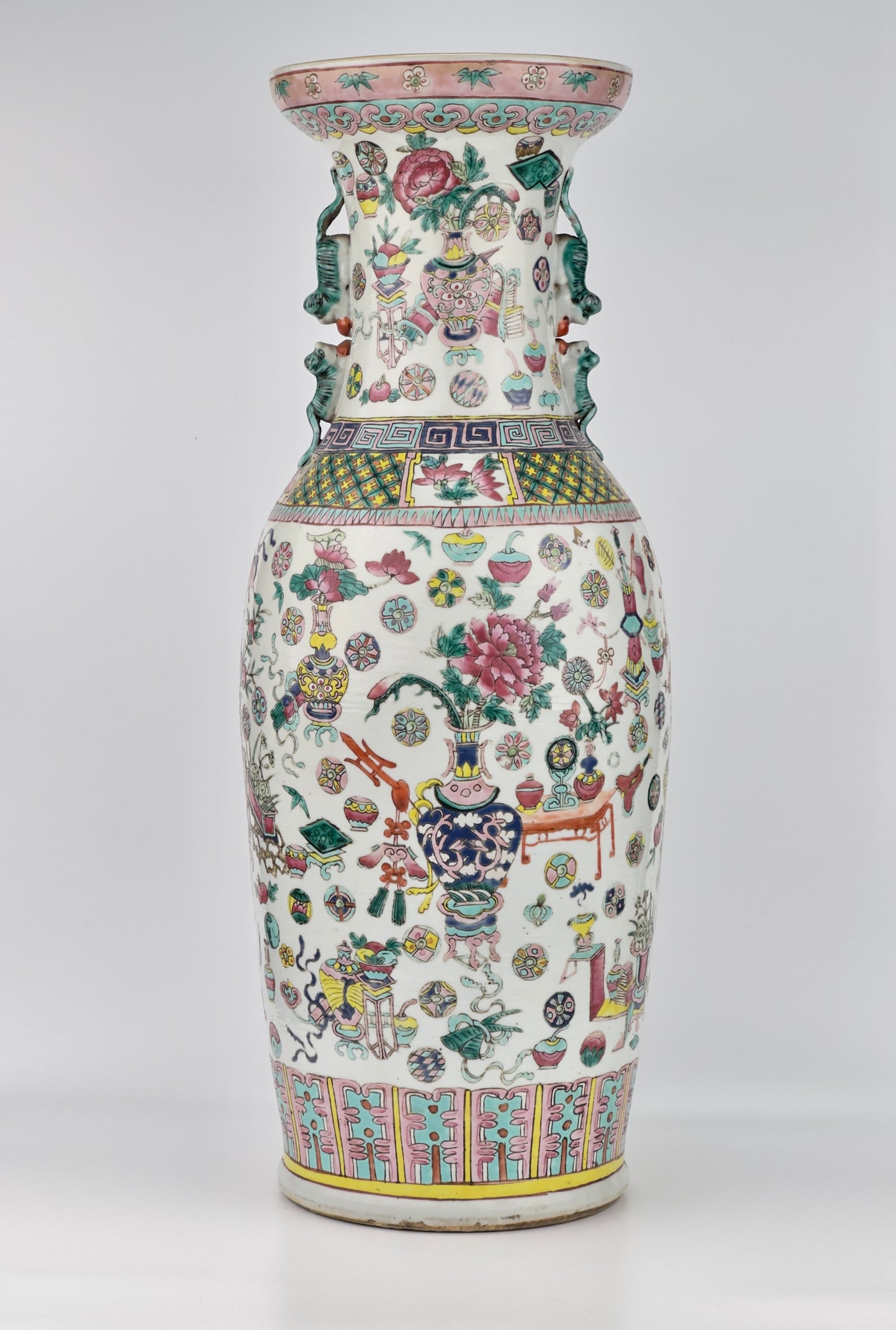 Large Chinese Enameled Famille Rose Vase, Qing Period, 19th century