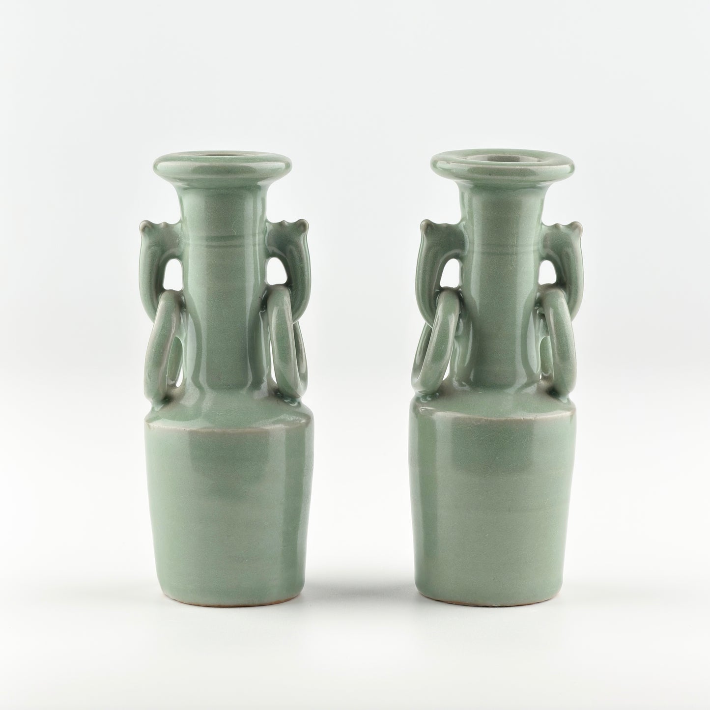 Pair of Celadon Vases with Double Handles, Song-Yuan Dynasty