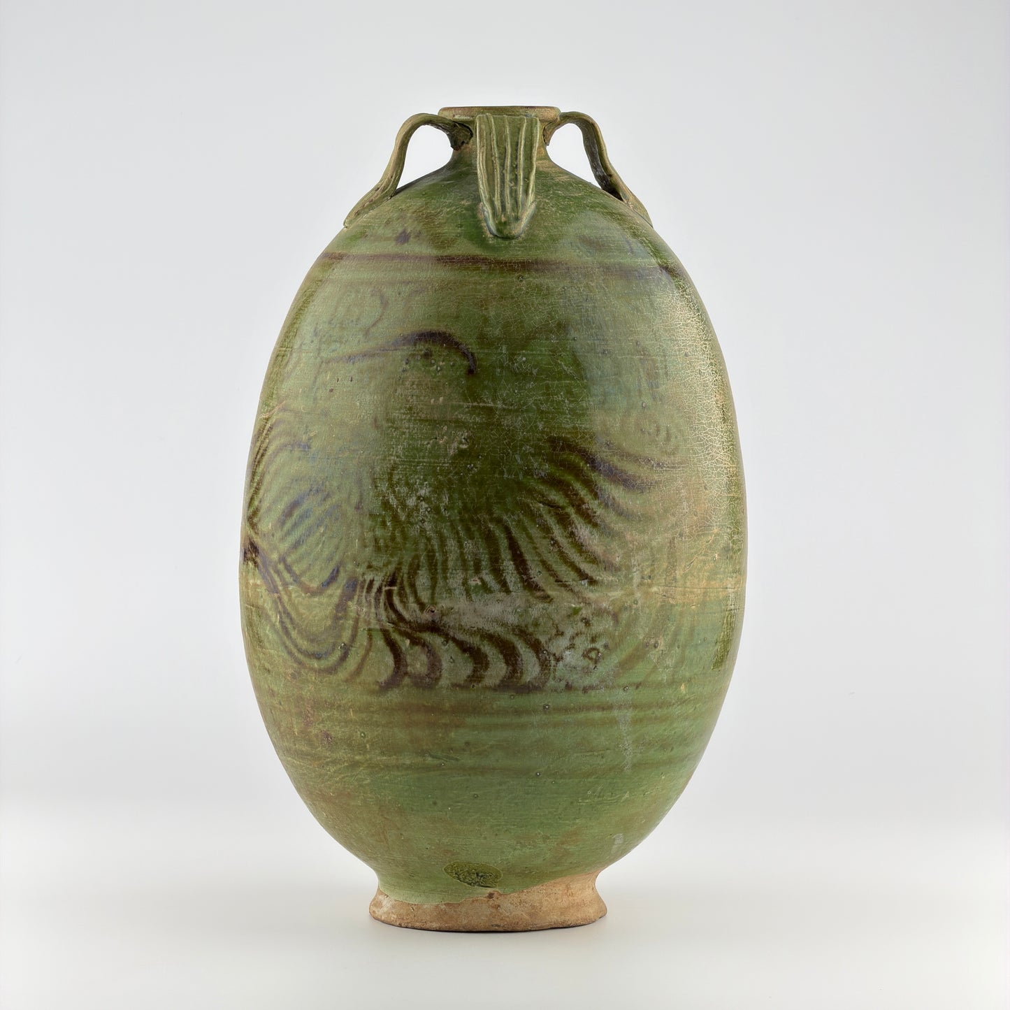 Rare Green-glazed Pottery Amphora with Brown glazed Phoenix, Liao Dynasty