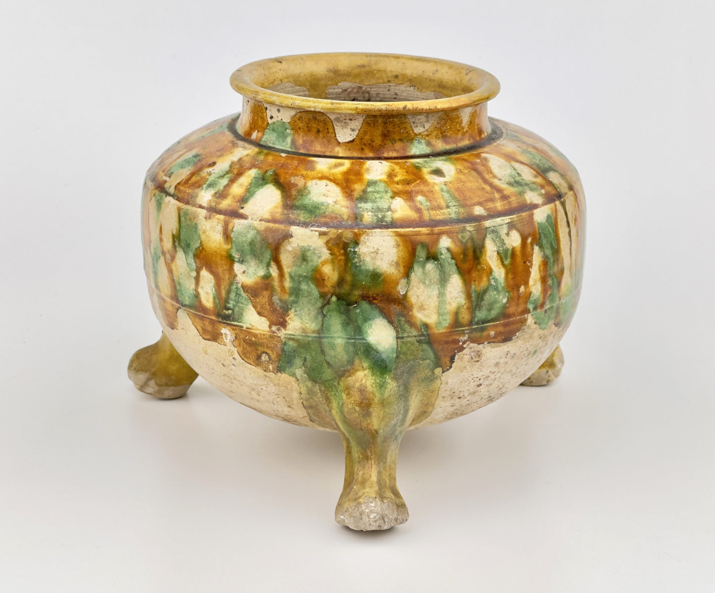 Sancai-Glazed Pottery Tripod Jar, Tang Dynasty