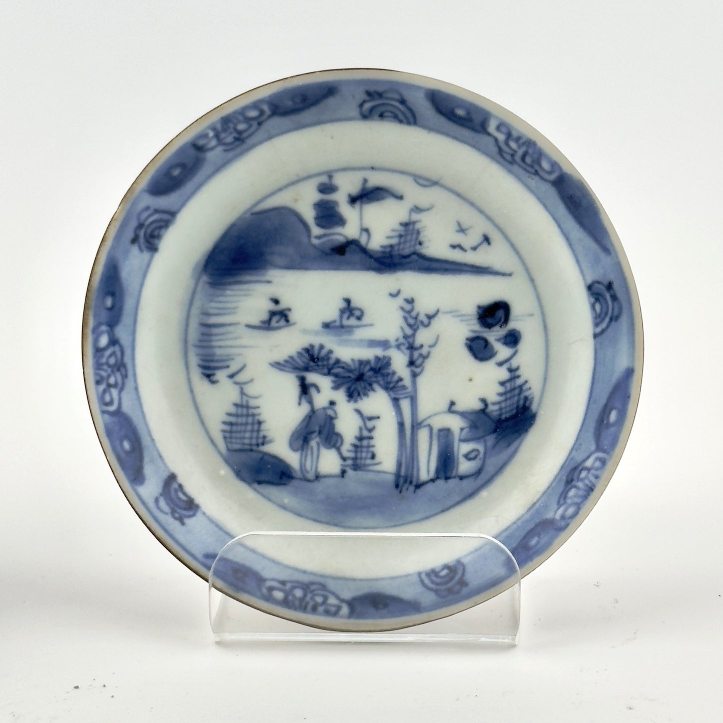 Passing Boats And Figure, Blue And White Teabowl And Saucer Set Circa 1725, Qing Dynasty, Yongzheng Era