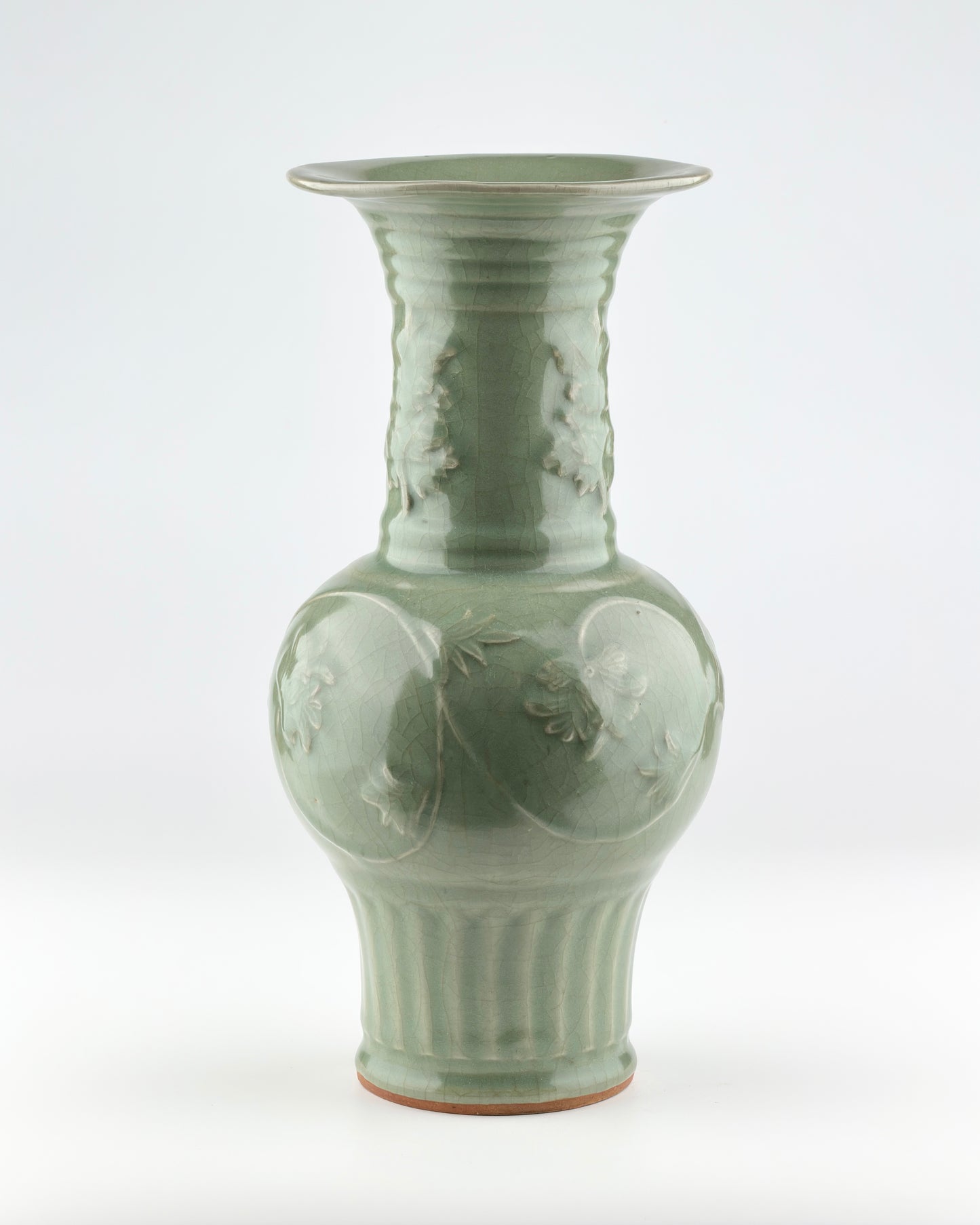 Rare Longquan Celadon 'Peony' Vase, Yuan-Ming