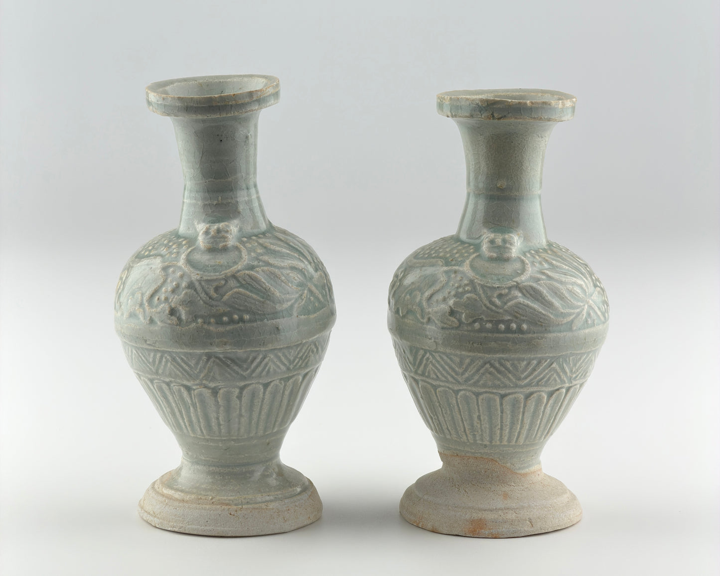 Two white ware vases with flower design, Yuan Dynasty, 14th century