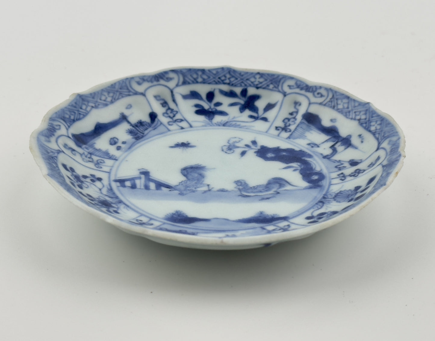 Chicken Pattern Blue and White Saucer c 1725, Qing Dynasty, Yongzheng Era