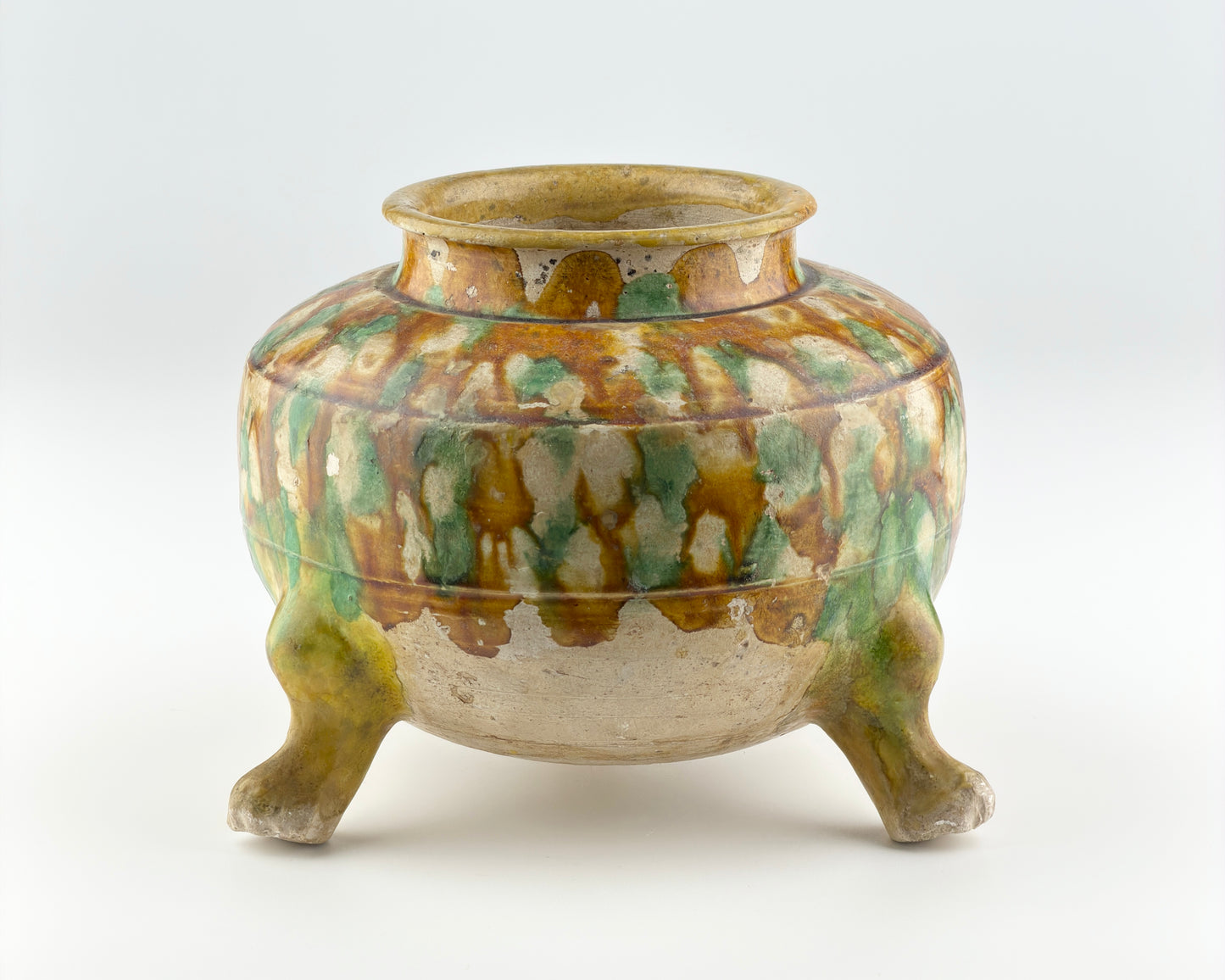 Sancai-Glazed Pottery Tripod Jar, Tang Dynasty