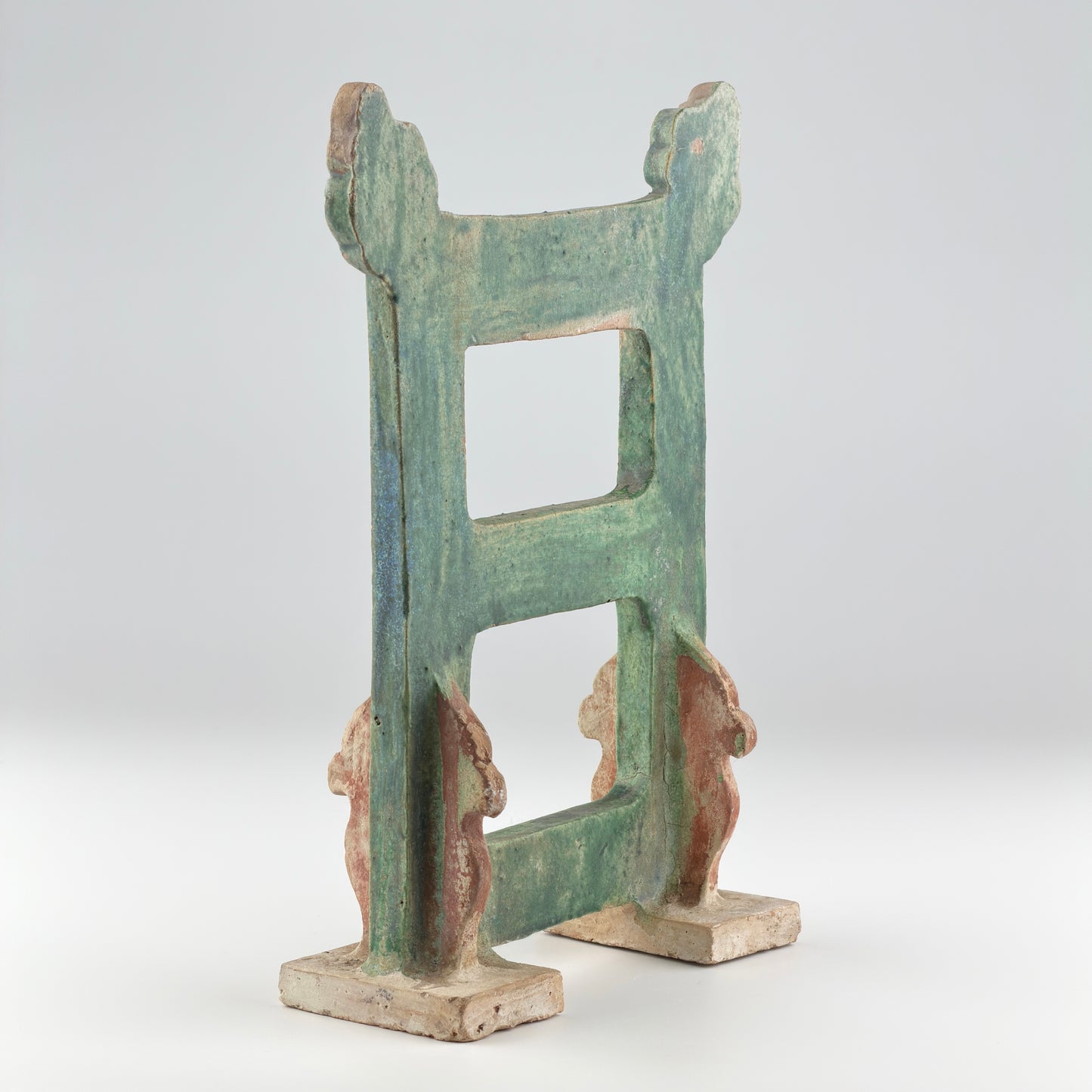 Green Glazed Standing Gate on Plinth with Finials, Ming Dynasty