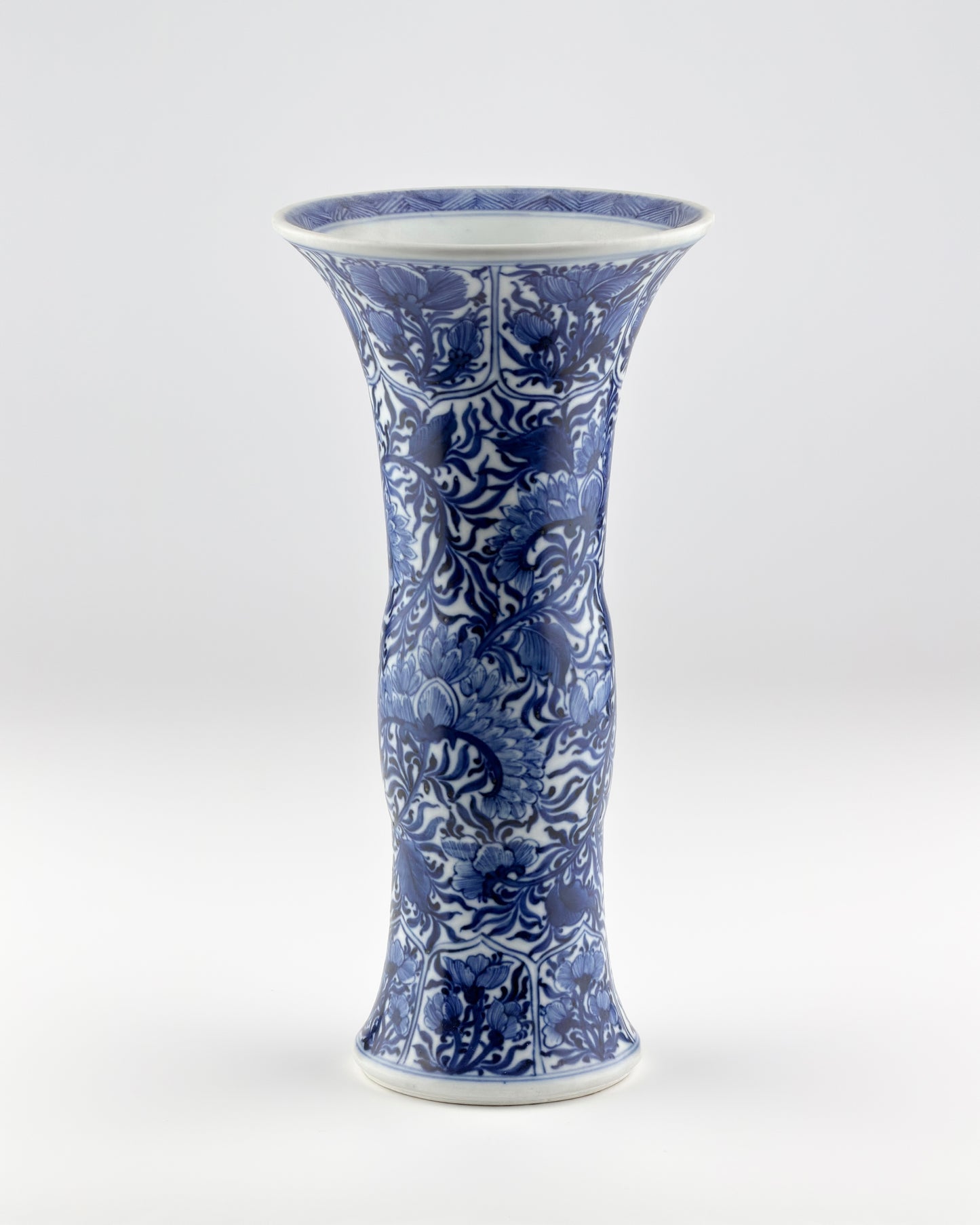 ANCIENT GU BLUE AND WHITE SHAPE VASE, QING DYNASTY, KANGXI ERA, CIRCA 1690