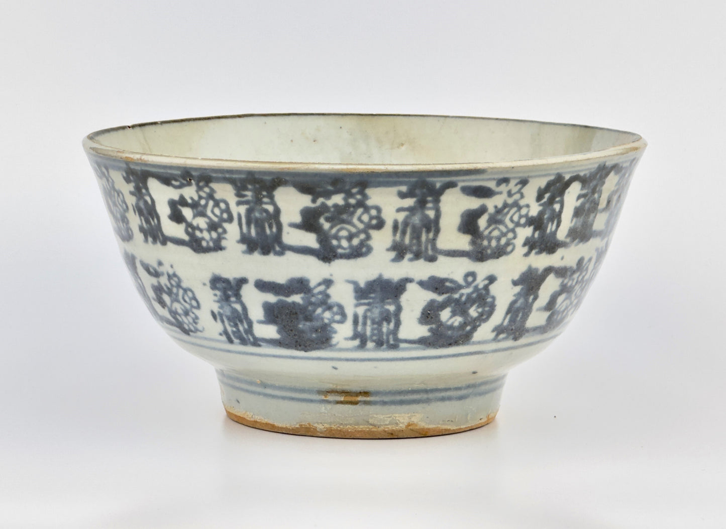 Large Block Print Blue and White Bowl c 1822, Tek Sing Cargo