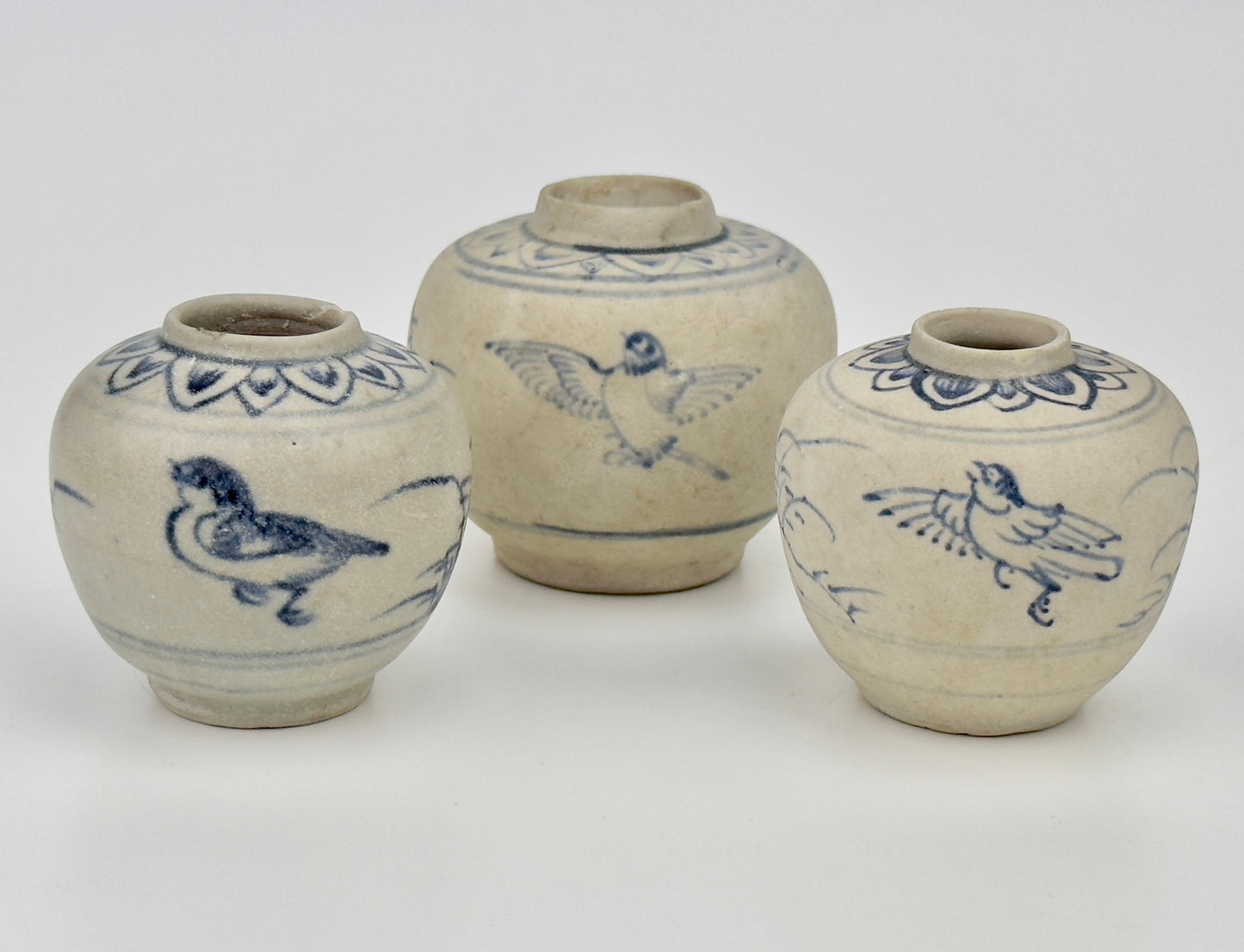 Three Annamese Small Jars with bird design, 15th century, Le Dynasty