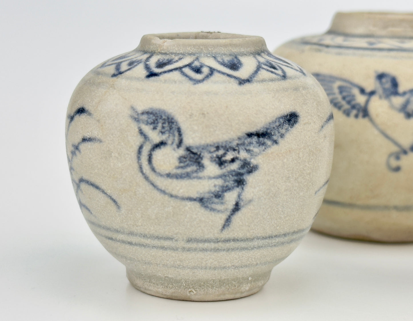 Three Annamese Small Jars with bird design, 15th century, Le Dynasty