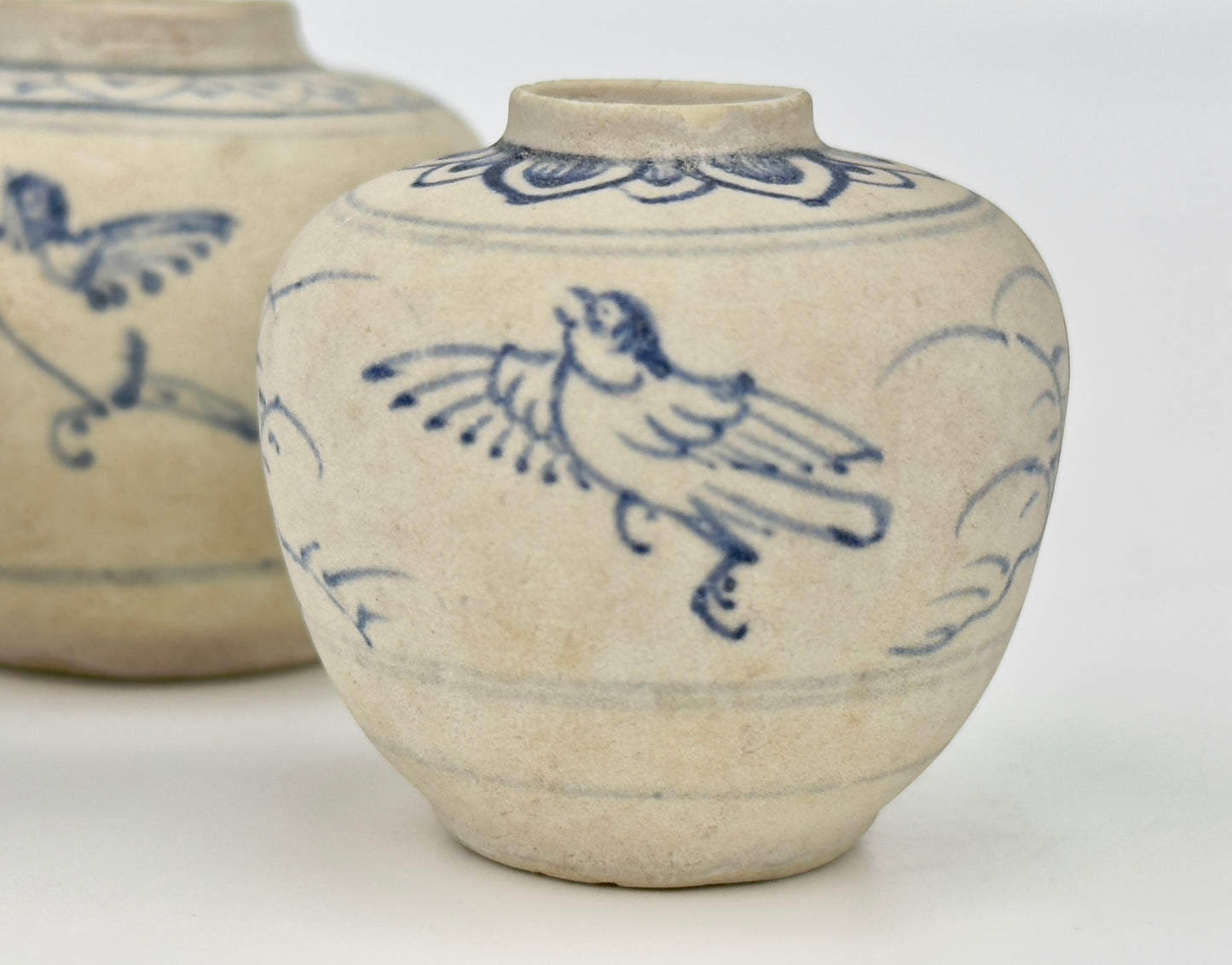 Three Annamese Small Jars with bird design, 15th century, Le Dynasty