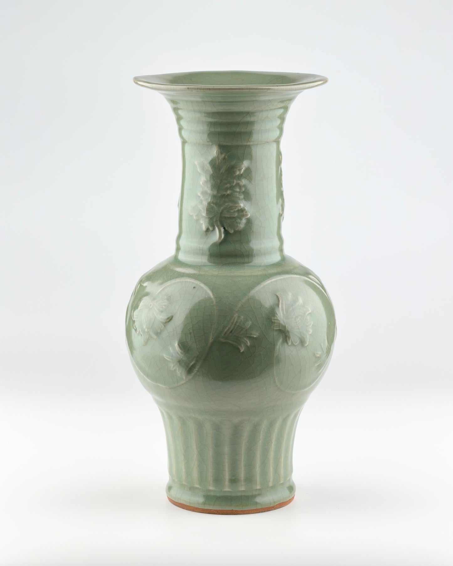 Rare Longquan Celadon 'Peony' Vase, Yuan-Ming